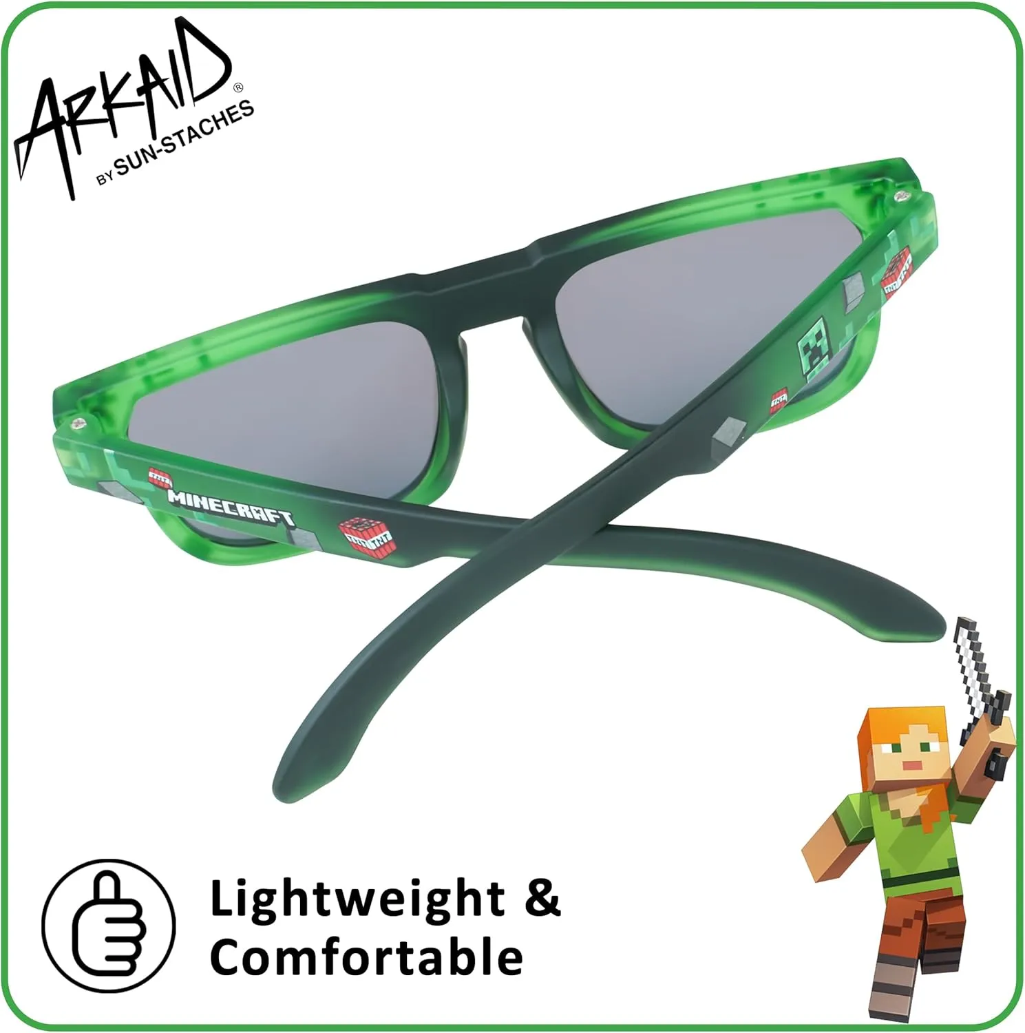 ARKAID Official Minecraft Boys Sunglasses | UV400 | One Size Fits Most Kids