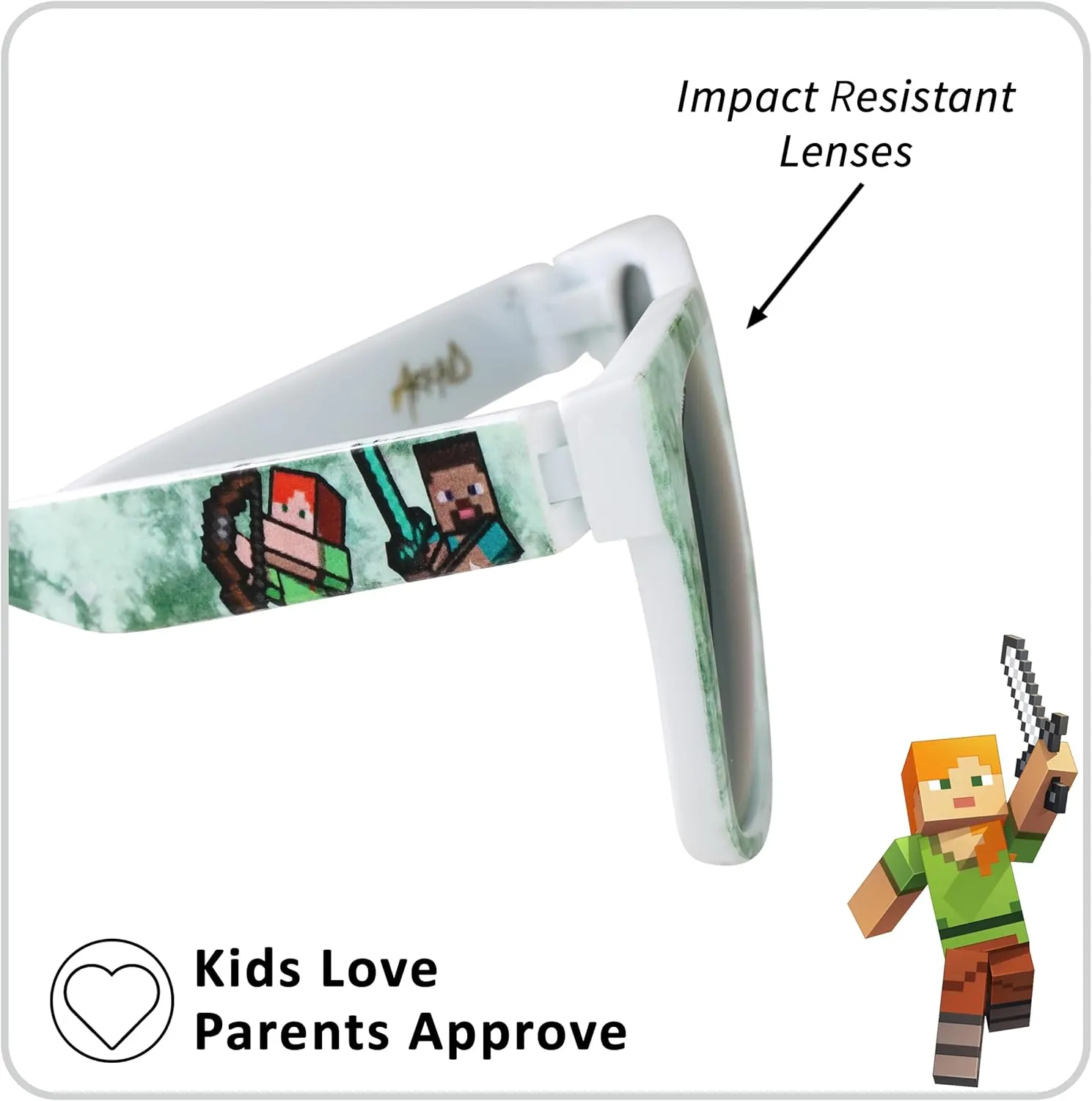 ARKAID Official Minecraft Boys Sunglasses | UV400 | One Size Fits Most Kids