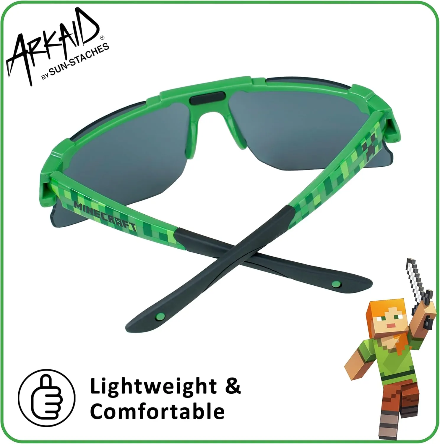 ARKAID Official Minecraft Boys Sunglasses | UV400 | One Size Fits Most Kids