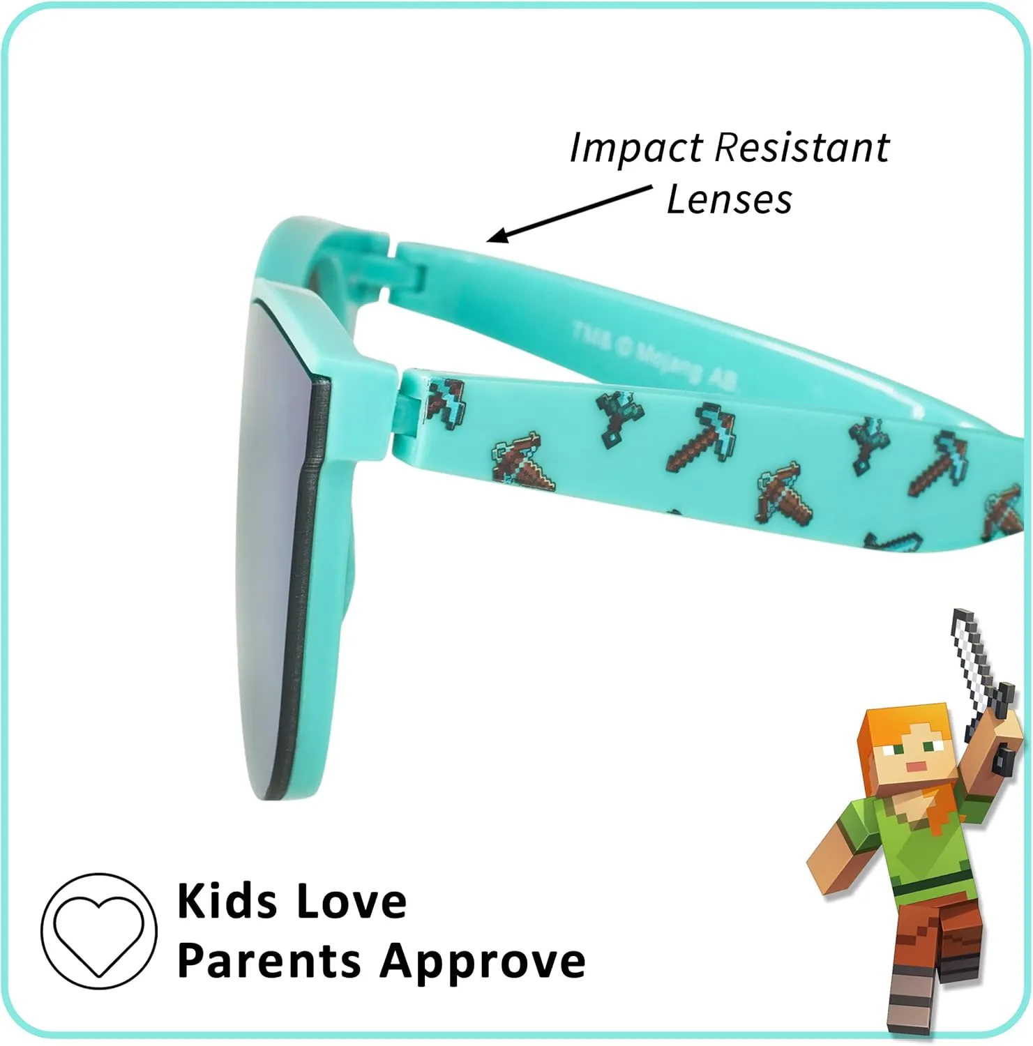 ARKAID Official Minecraft Boys Sunglasses | UV400 | One Size Fits Most Kids