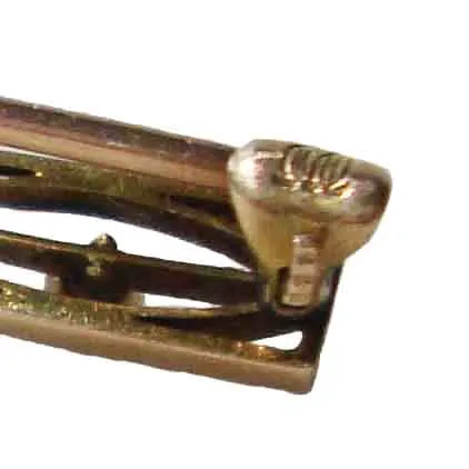 Art Deco 10K Gold & Peridot Brooch w/ Seed Pearls Bar Pin