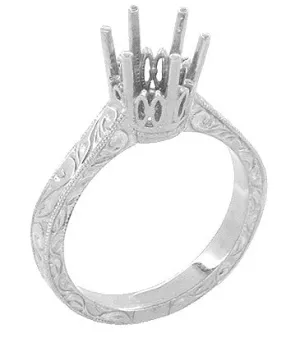 Art Deco 1.50 - 1.75 Carat Crown Filigree Scrolls Engagement Ring Setting in White Gold (14K or 18K)- Round Stone Mounting
