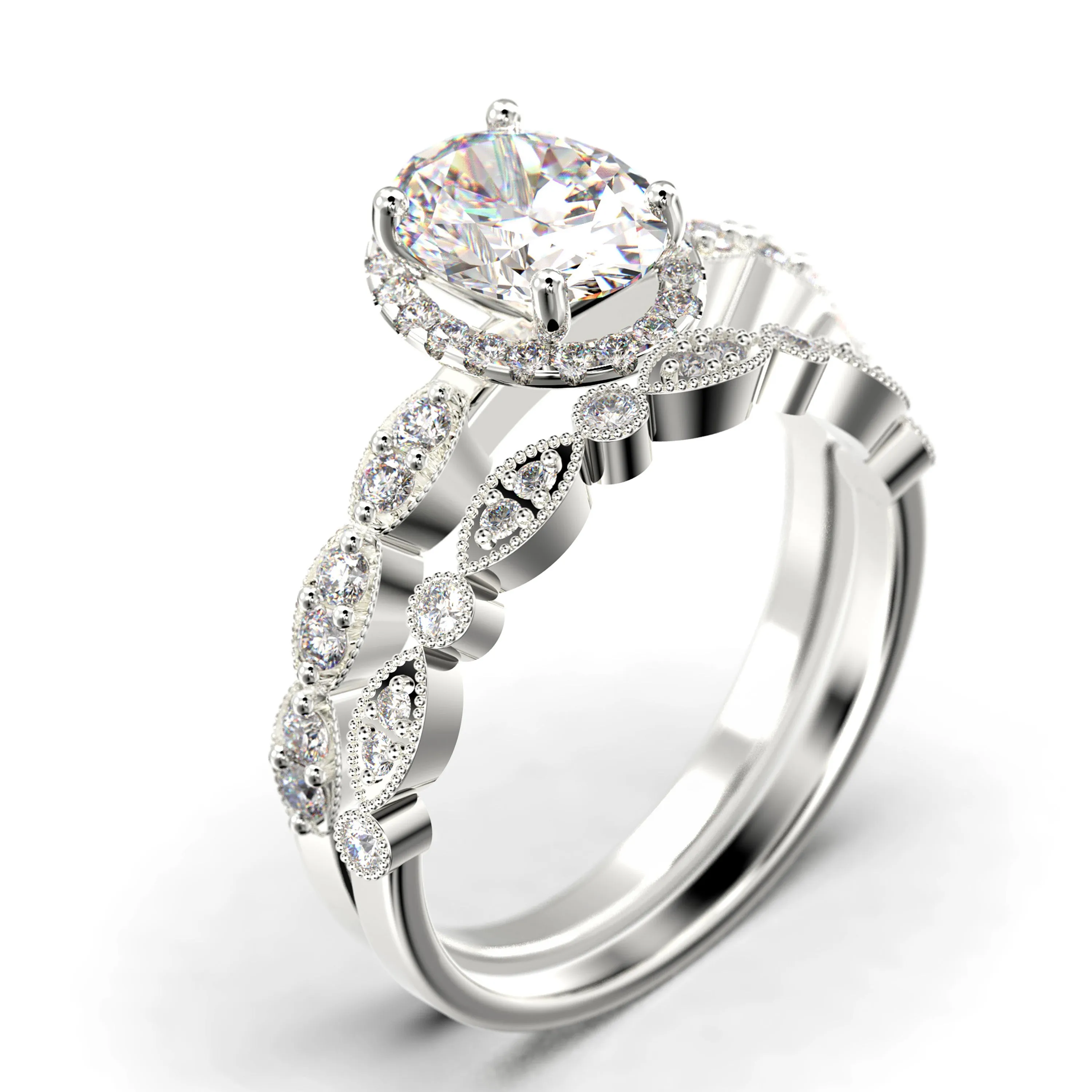 Art Deco
 2.25 Carat Oval Cut Diamond Moissanite Classic Engagement Ring, Halo Wedding Ring in 10k/14k/18k Solid Gold, Gift For Her, Wife Gift,  Anniversary Ring, Bridal Set, Matching Band