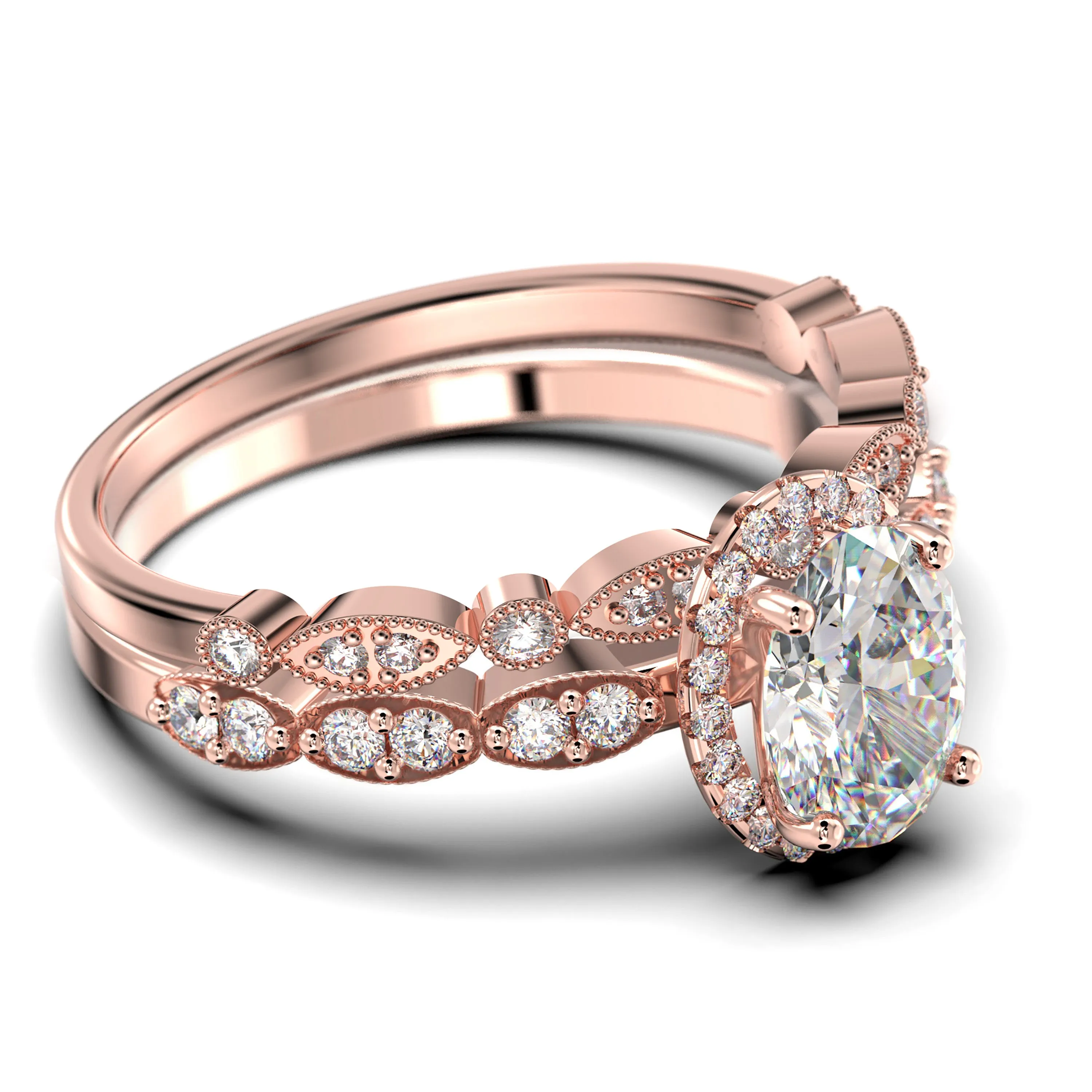 Art Deco
 2.25 Carat Oval Cut Diamond Moissanite Classic Engagement Ring, Halo Wedding Ring in 10k/14k/18k Solid Gold, Gift For Her, Wife Gift,  Anniversary Ring, Bridal Set, Matching Band