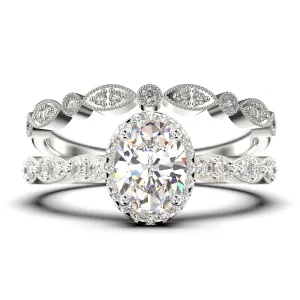 Art Deco
 2.25 Carat Oval Cut Diamond Moissanite Classic Engagement Ring, Halo Wedding Ring in 10k/14k/18k Solid Gold, Gift For Her, Wife Gift,  Anniversary Ring, Bridal Set, Matching Band
