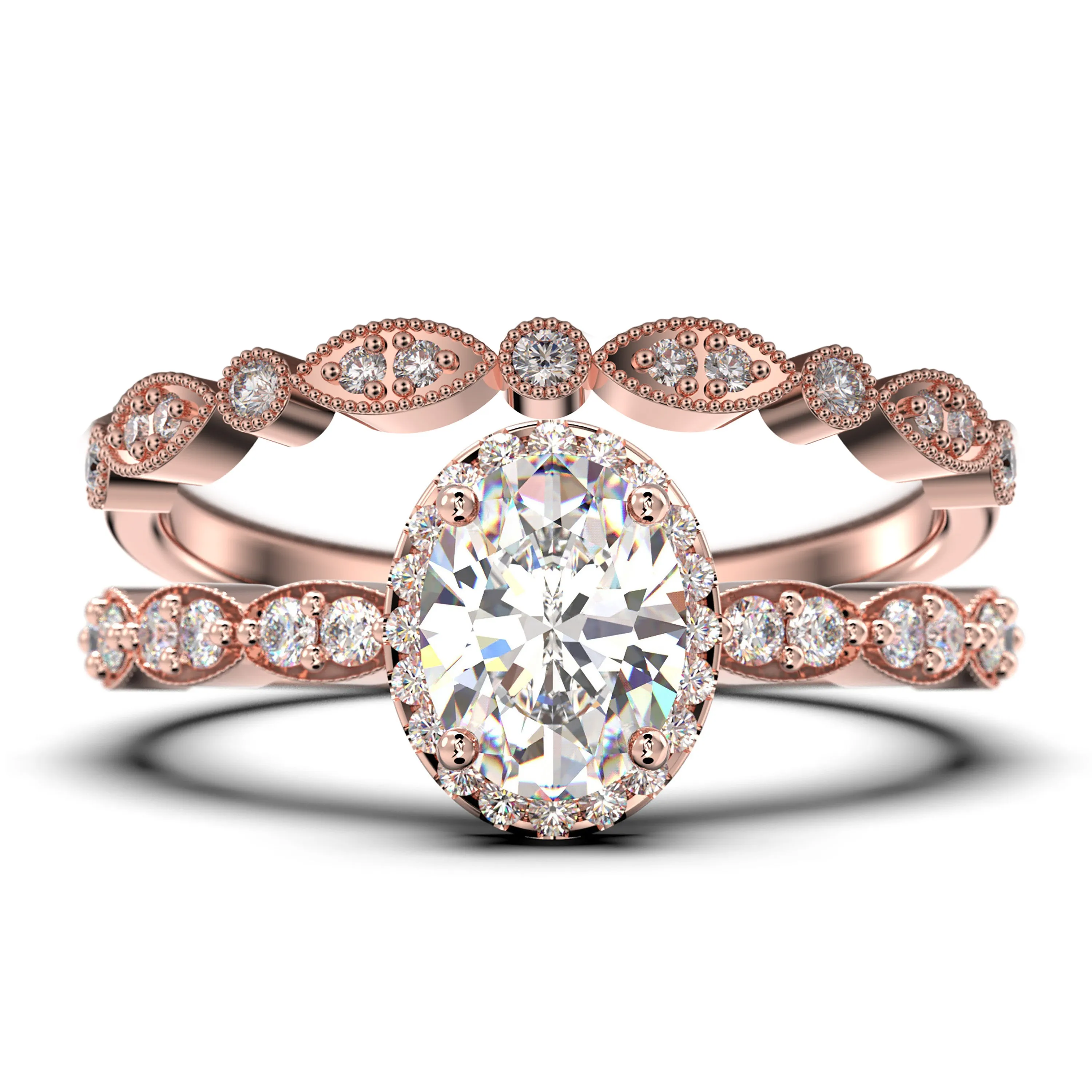 Art Deco
 2.25 Carat Oval Cut Diamond Moissanite Classic Engagement Ring, Halo Wedding Ring in 10k/14k/18k Solid Gold, Gift For Her, Wife Gift,  Anniversary Ring, Bridal Set, Matching Band