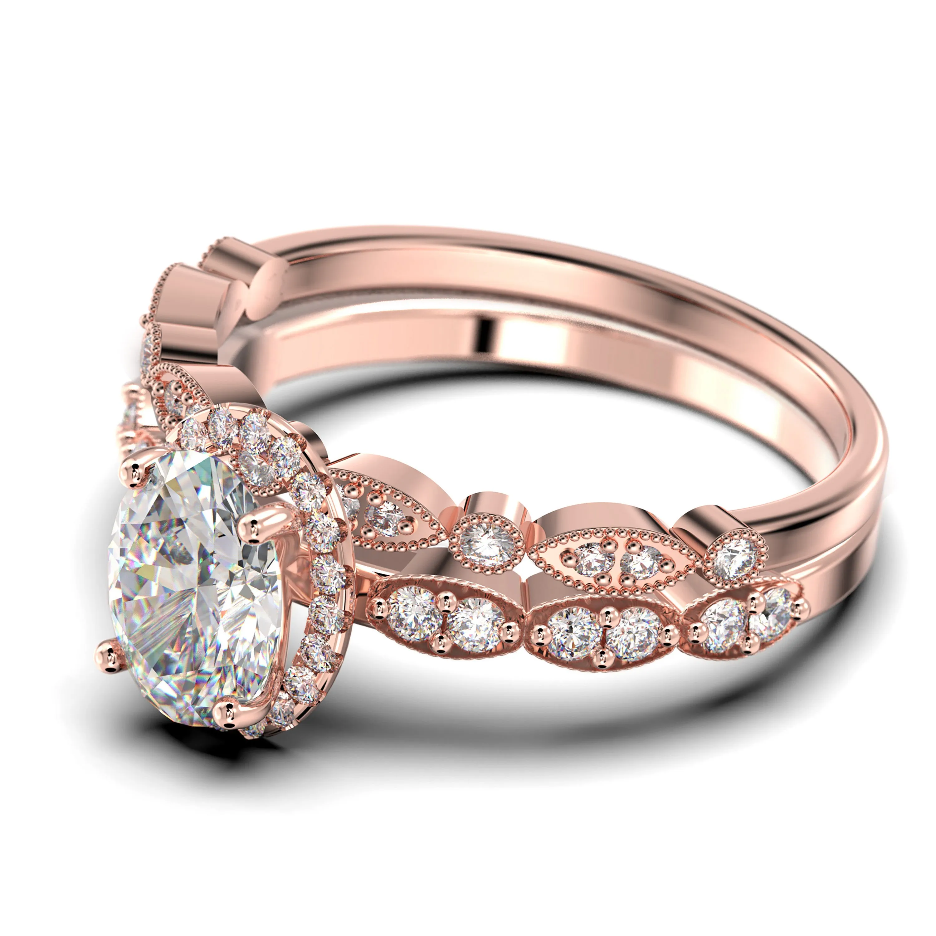 Art Deco
 2.25 Carat Oval Cut Diamond Moissanite Classic Engagement Ring, Halo Wedding Ring in 10k/14k/18k Solid Gold, Gift For Her, Wife Gift,  Anniversary Ring, Bridal Set, Matching Band