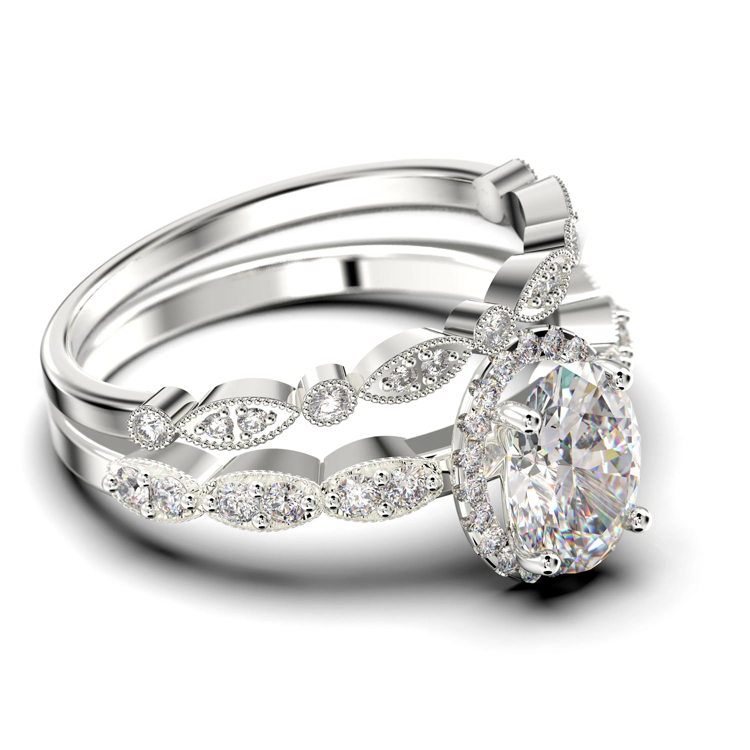 Art Deco
 2.25 Carat Oval Cut Diamond Moissanite Classic Engagement Ring, Halo Wedding Ring in 10k/14k/18k Solid Gold, Gift For Her, Wife Gift,  Anniversary Ring, Bridal Set, Matching Band