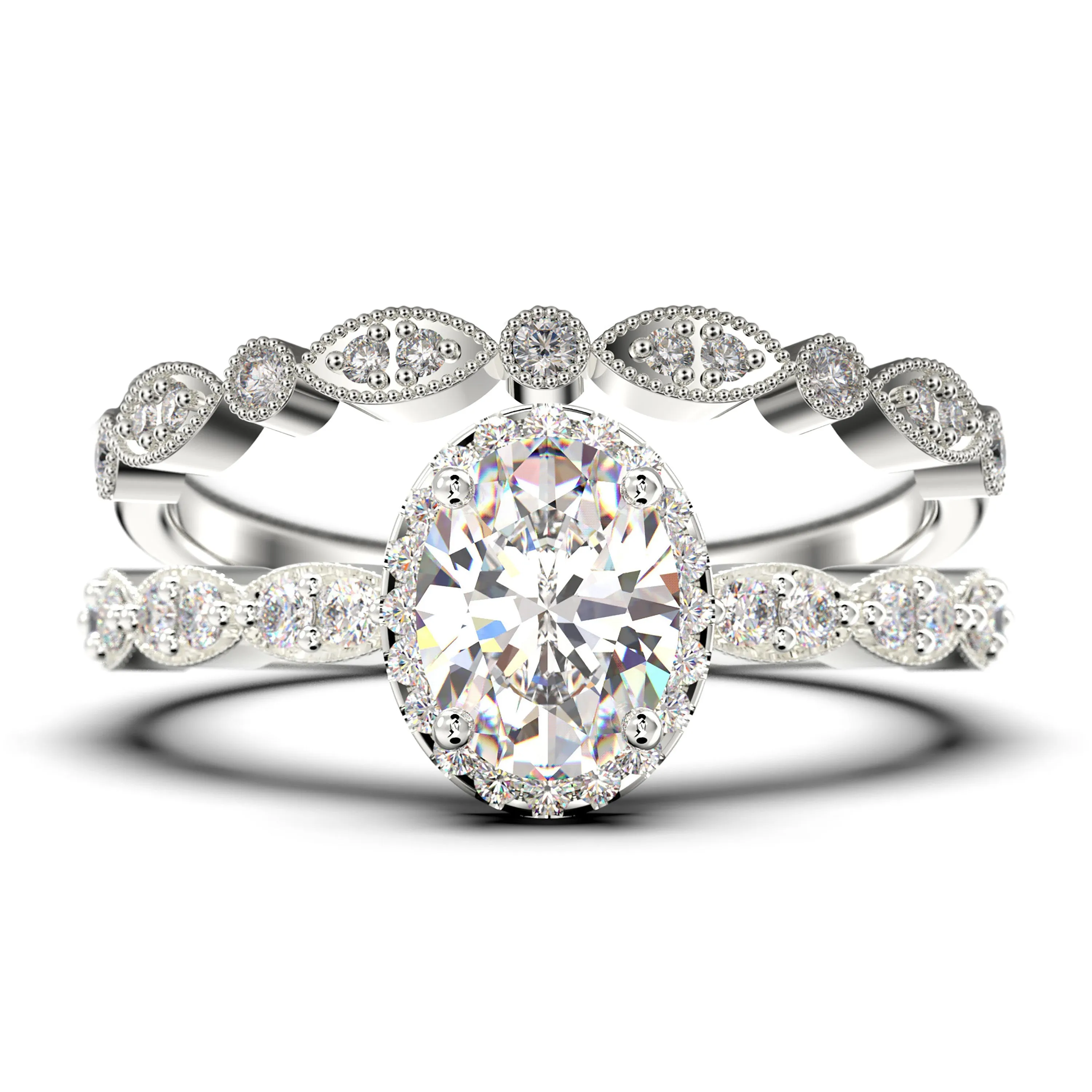 Art Deco
 2.25 Carat Oval Cut Diamond Moissanite Classic Engagement Ring, Halo Wedding Ring in 10k/14k/18k Solid Gold, Gift For Her, Wife Gift,  Anniversary Ring, Bridal Set, Matching Band