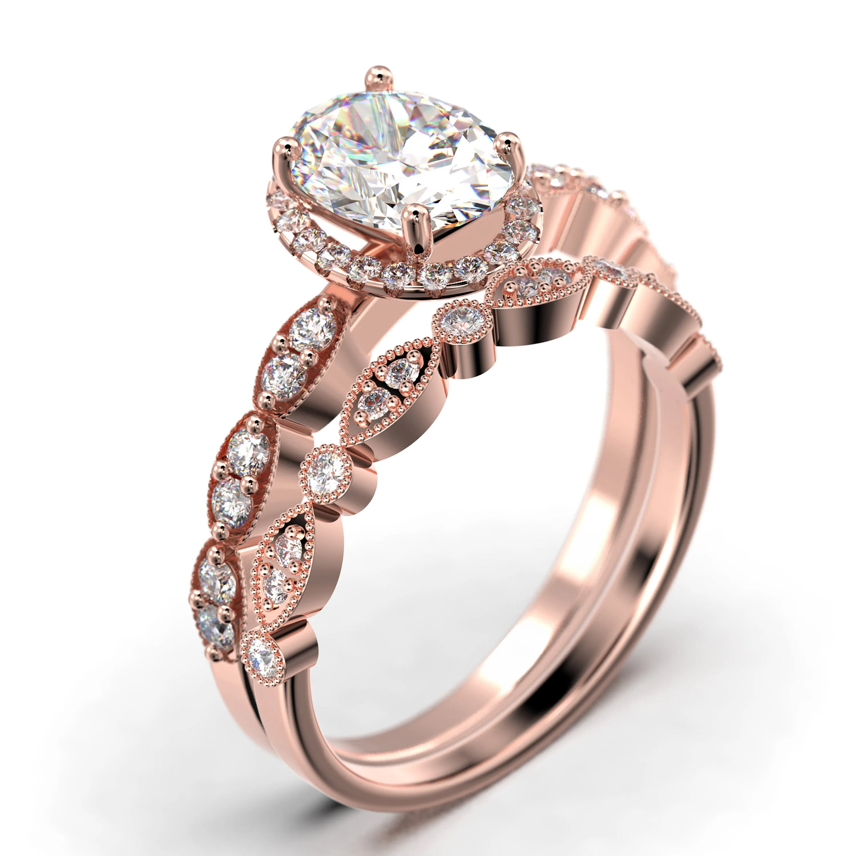Art Deco
 2.25 Carat Oval Cut Diamond Moissanite Classic Engagement Ring, Halo Wedding Ring in 10k/14k/18k Solid Gold, Gift For Her, Wife Gift,  Anniversary Ring, Bridal Set, Matching Band