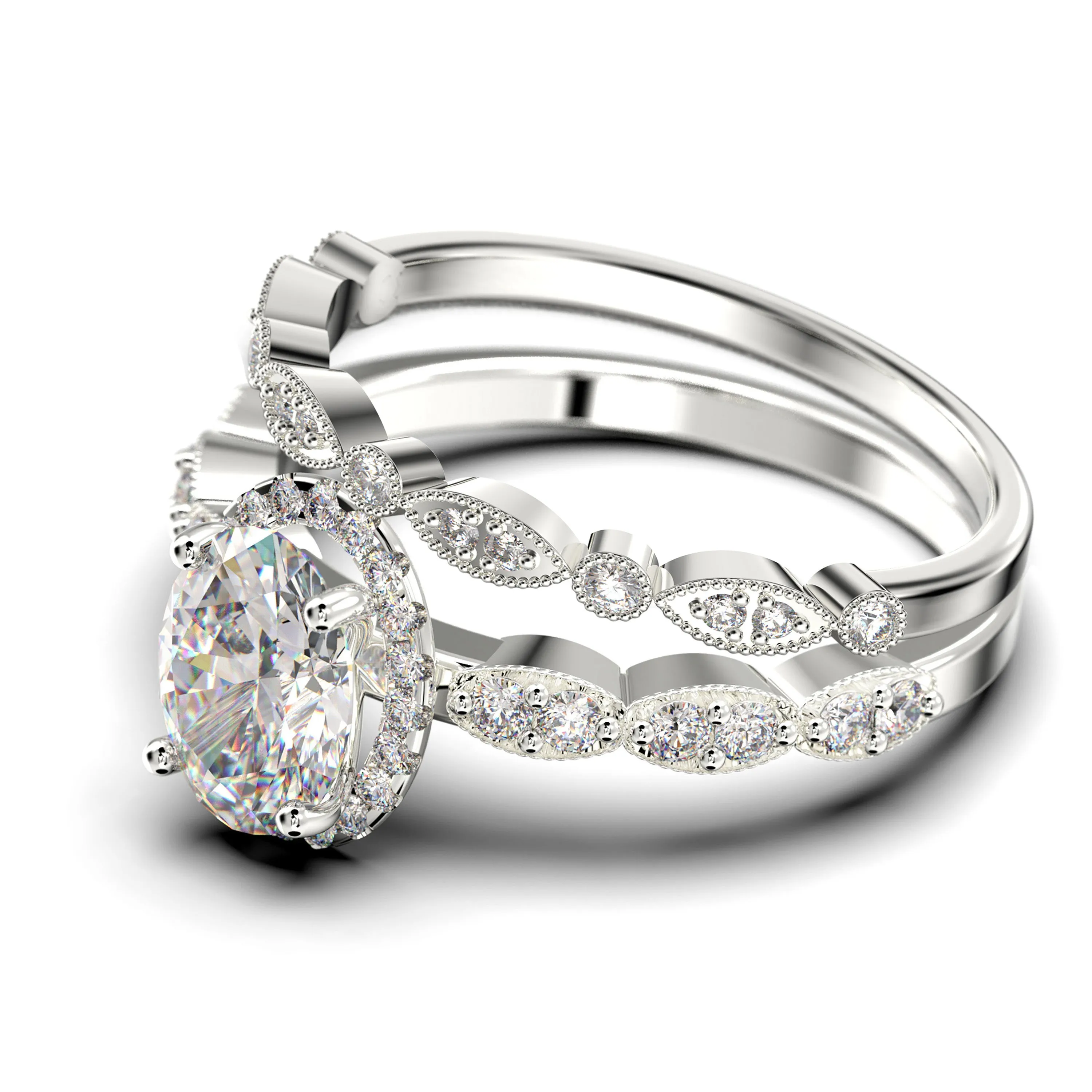 Art Deco
 2.25 Carat Oval Cut Diamond Moissanite Classic Engagement Ring, Halo Wedding Ring in 10k/14k/18k Solid Gold, Gift For Her, Wife Gift,  Anniversary Ring, Bridal Set, Matching Band