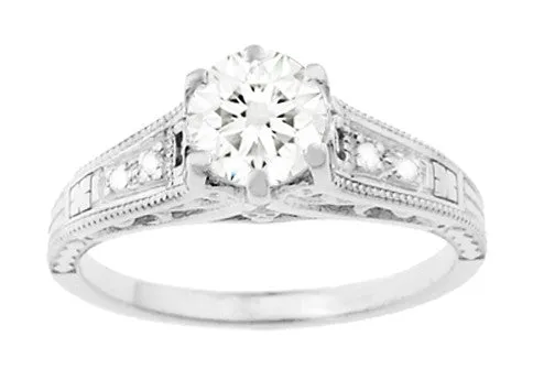 Art Deco Antique Style 3/4 Carat Diamond Filigree Engagement Ring in 14 Karat White Gold