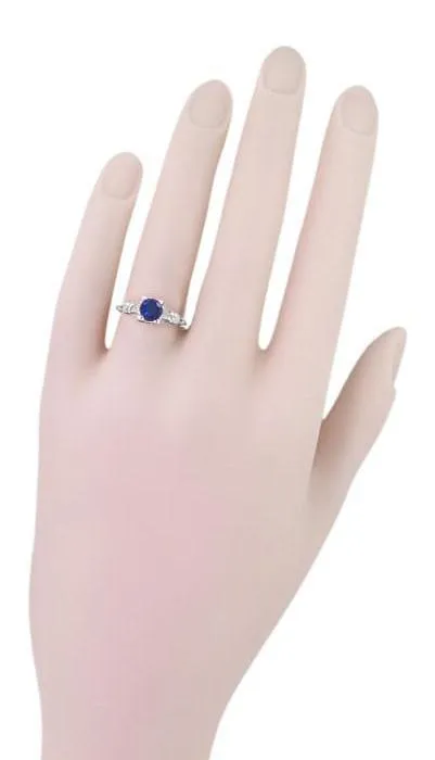 Art Deco Hearts and Clovers 1 Carat Blue Sapphire Promise Ring Solitaire in Sterling Silver