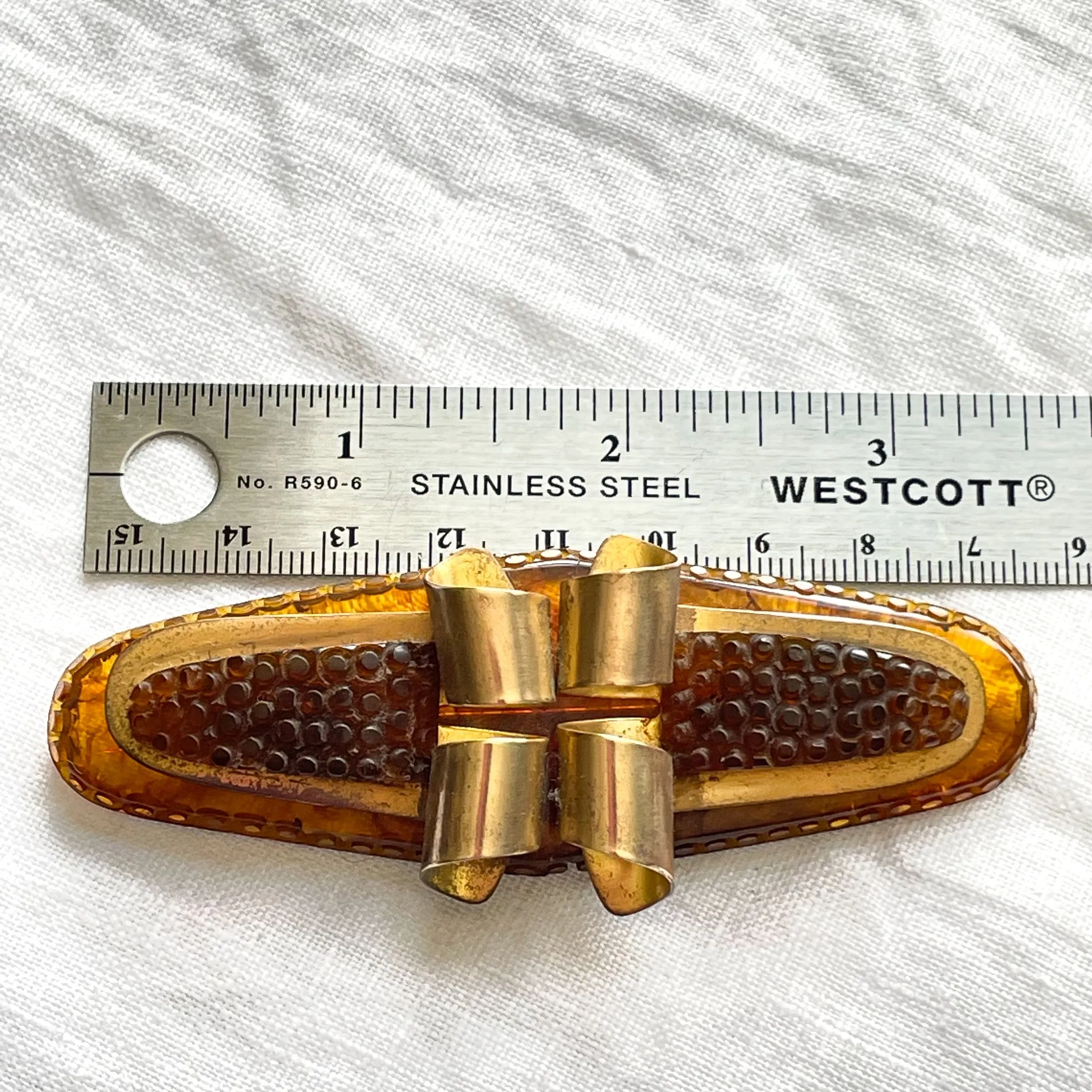 Art Deco Modernist Bakelite Brooch Brass Accents
