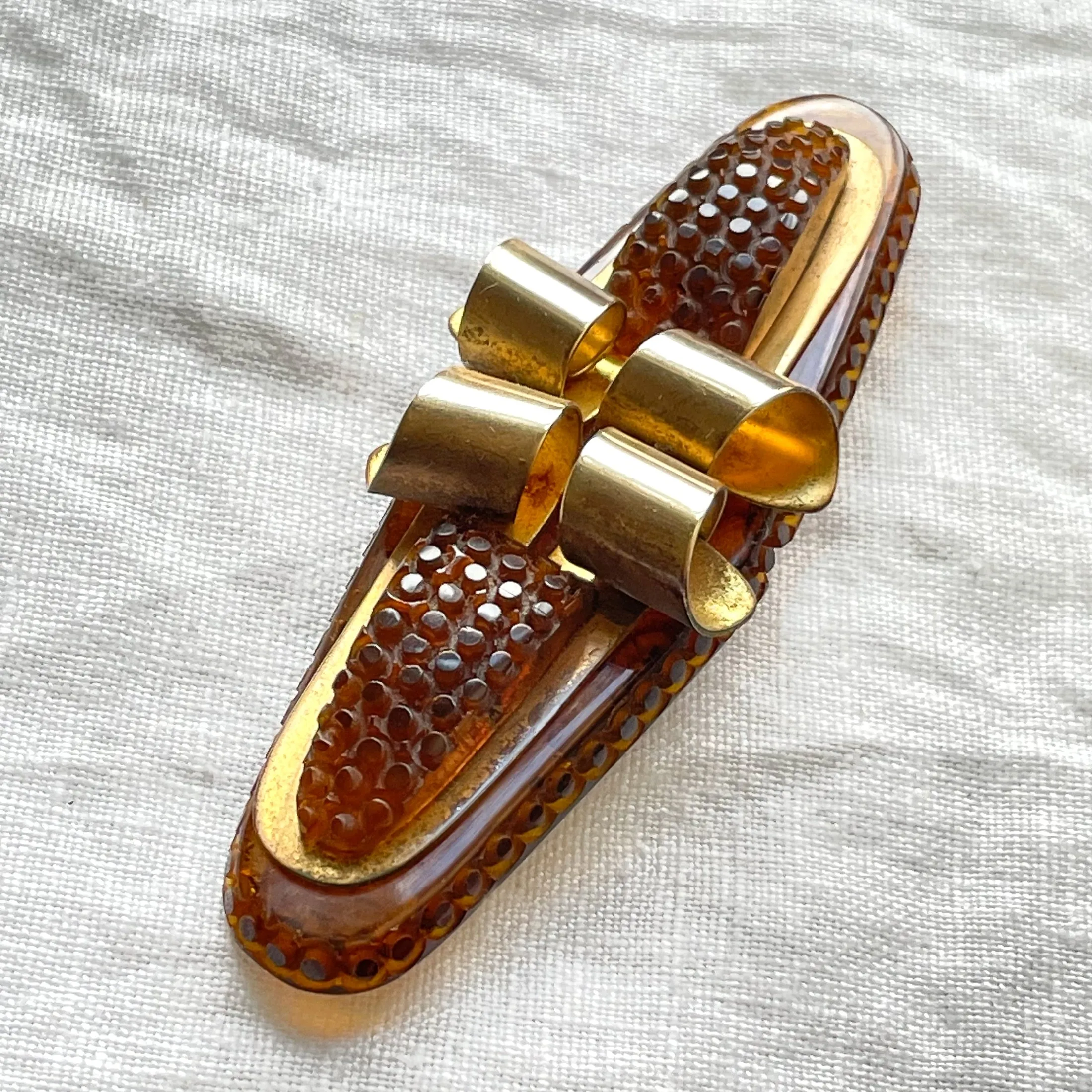 Art Deco Modernist Bakelite Brooch Brass Accents