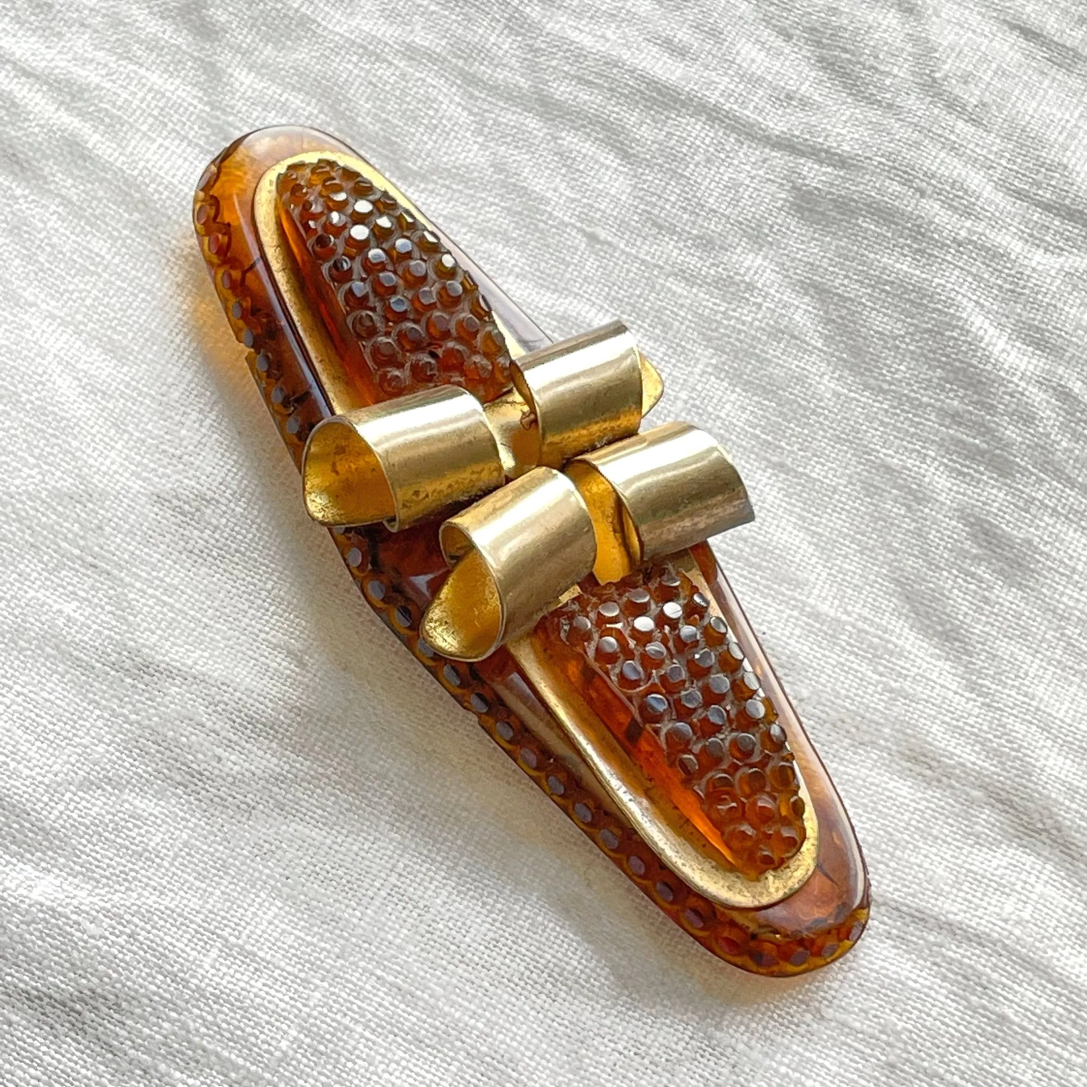 Art Deco Modernist Bakelite Brooch Brass Accents
