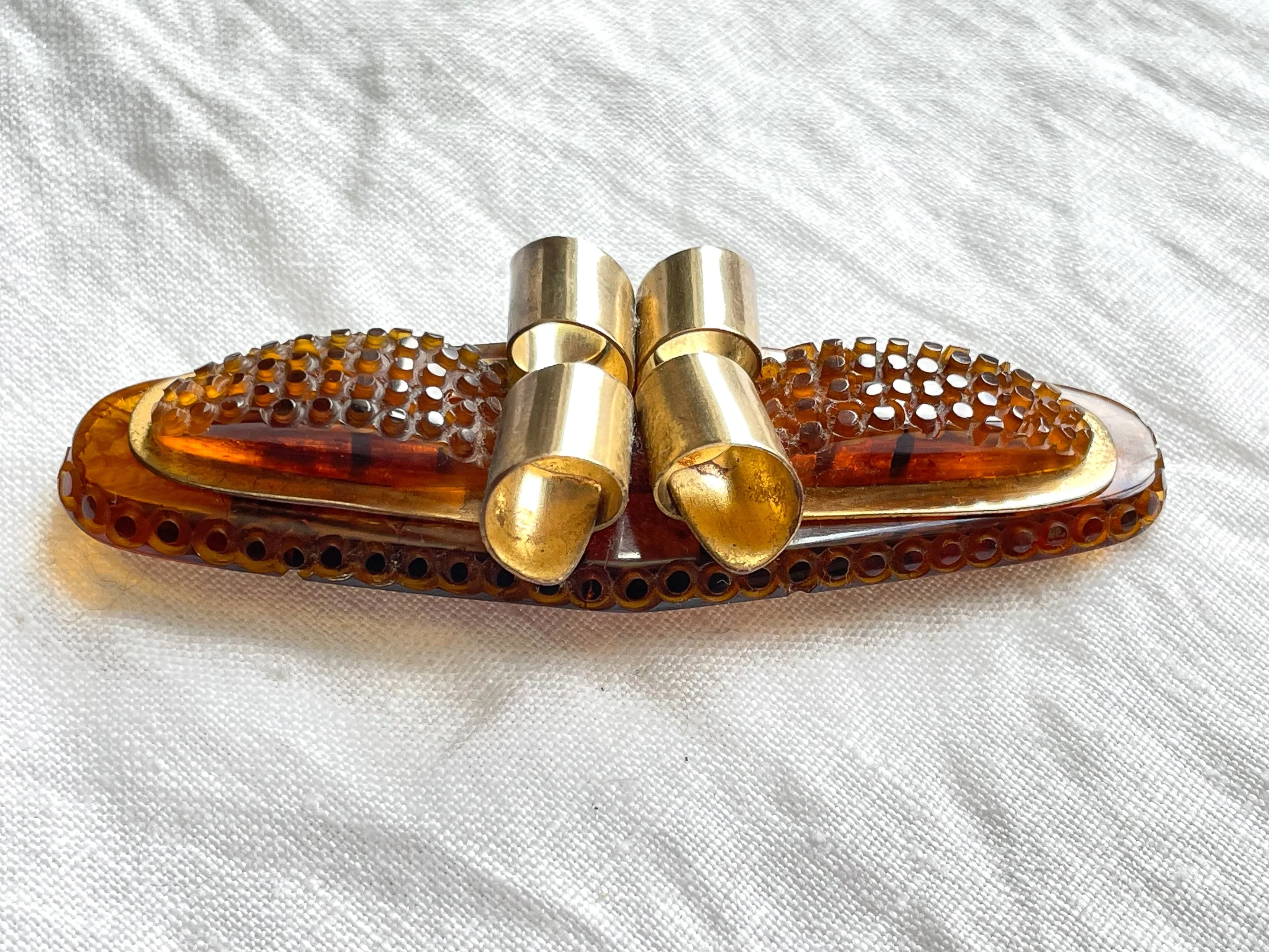 Art Deco Modernist Bakelite Brooch Brass Accents
