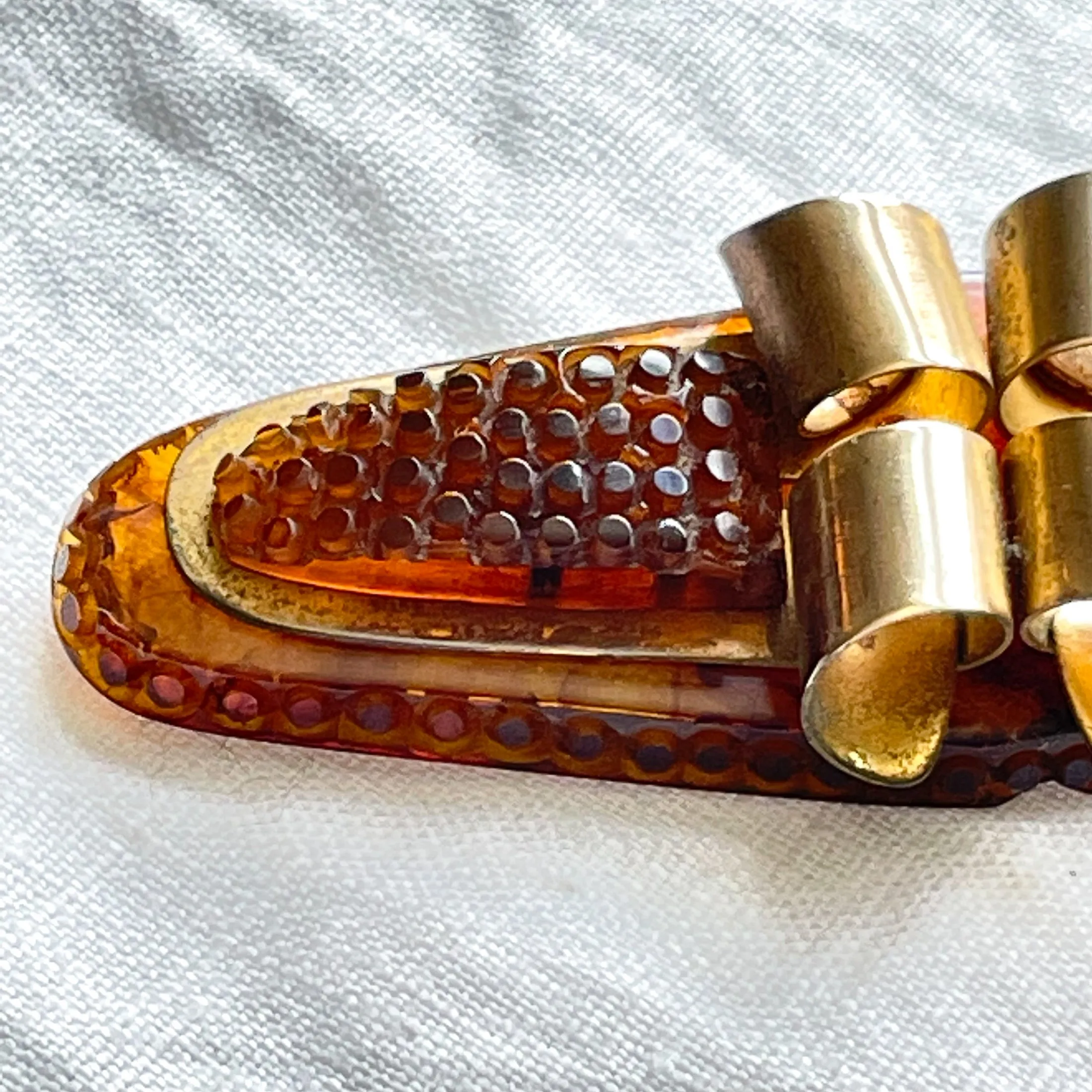 Art Deco Modernist Bakelite Brooch Brass Accents