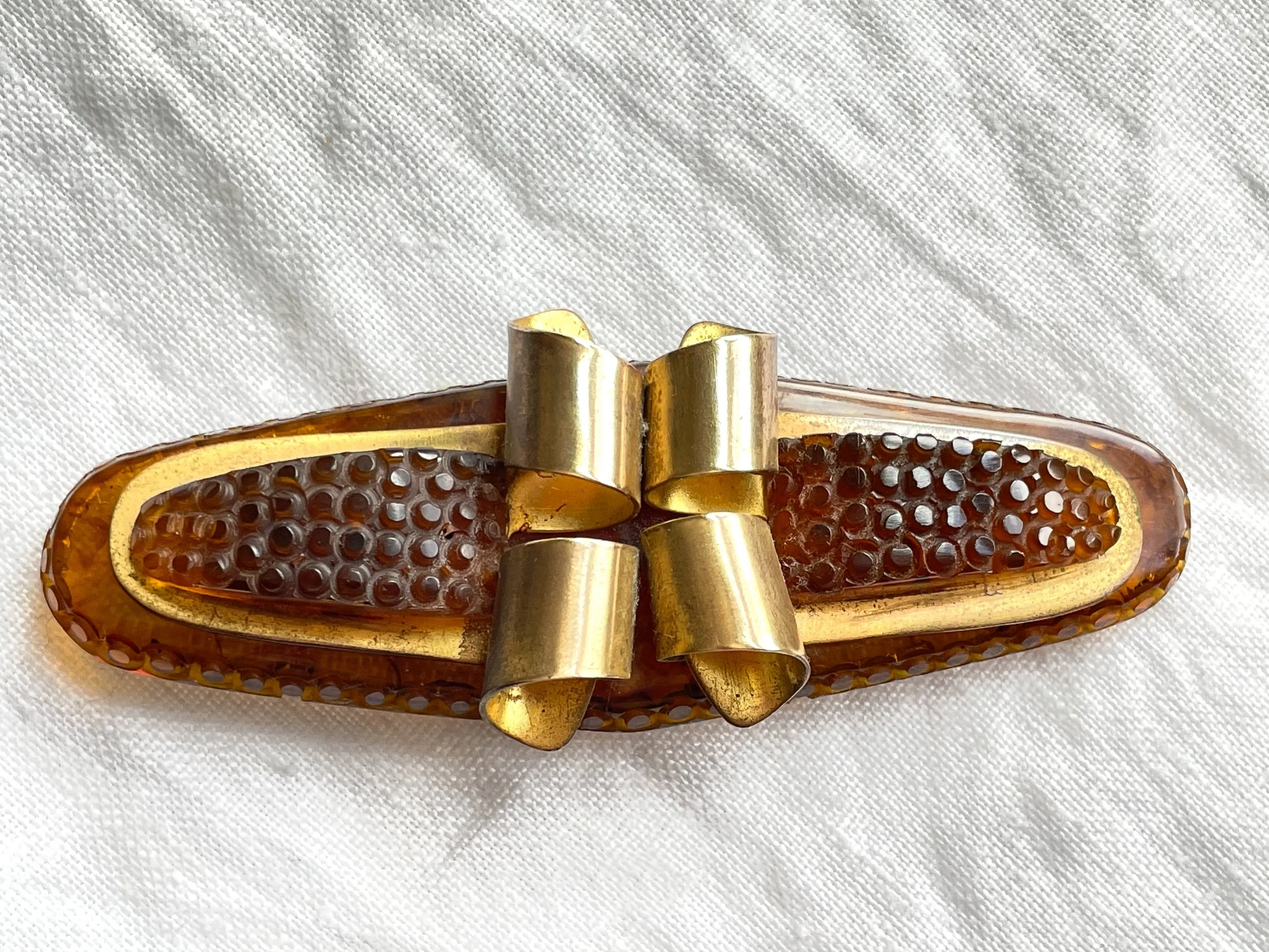 Art Deco Modernist Bakelite Brooch Brass Accents