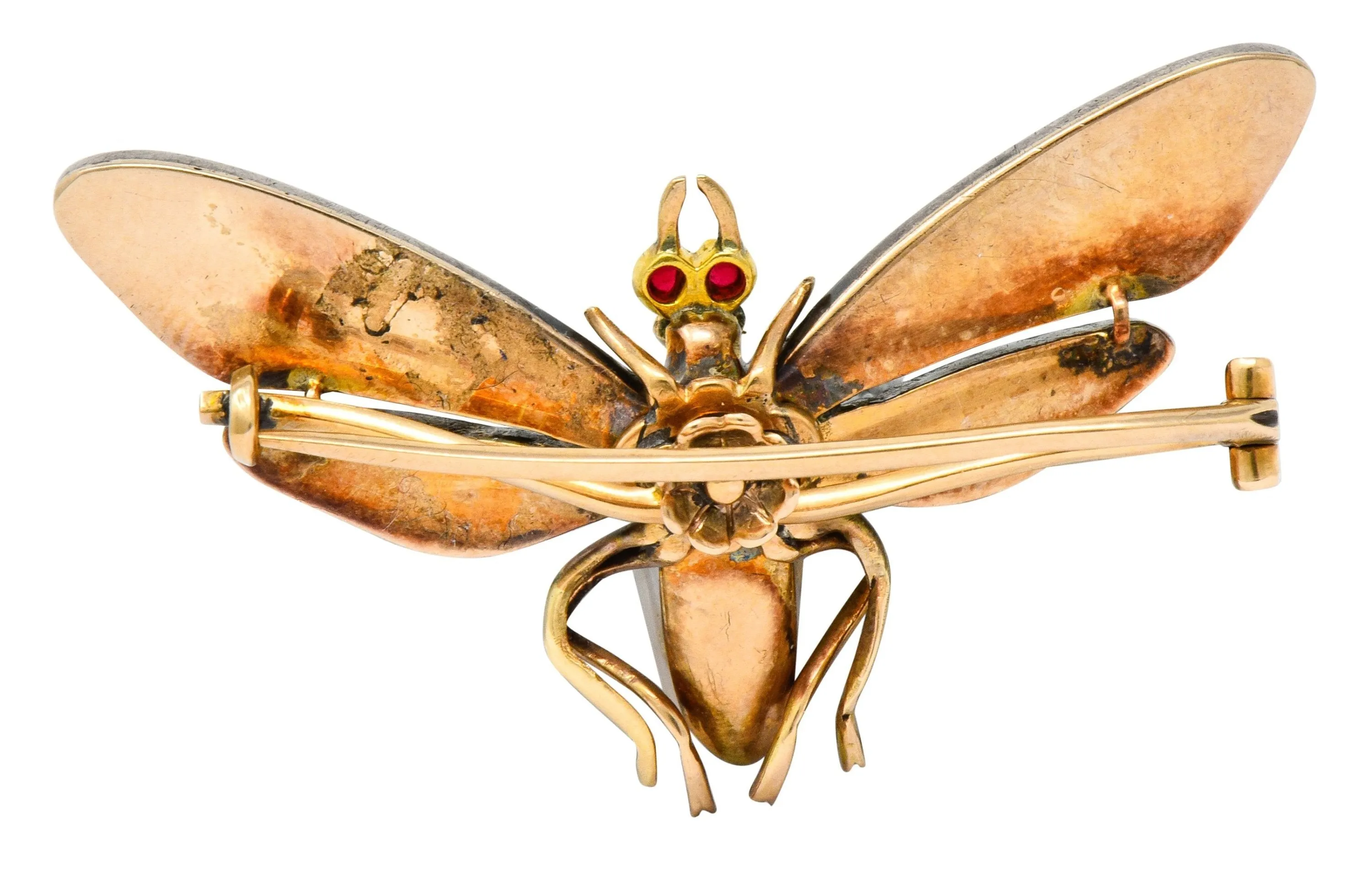 Art Nouveau Enamel Baroque Pearl 14 Karat Gold Butterfly Brooch