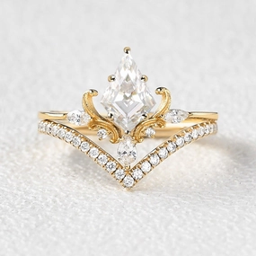Art-Deco Antique Kite Cut Moissanite Engagement Ring Set 2pcs Custom Style Classic Fashion