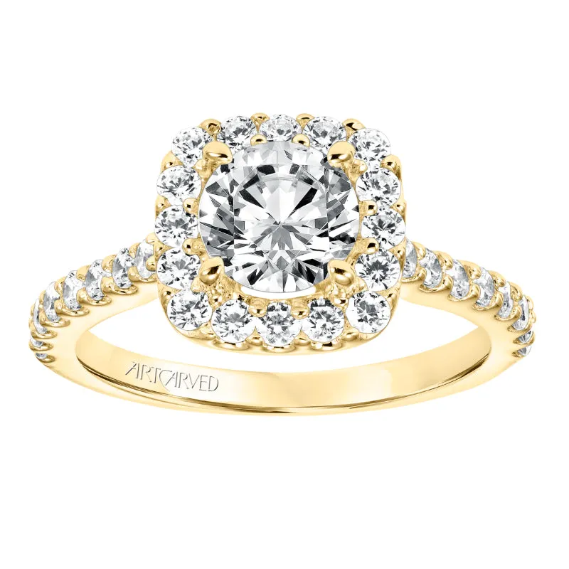 Artcarved Bridal Mounted with CZ Center Classic Halo Engagement Ring Lenore 14K Yellow Gold