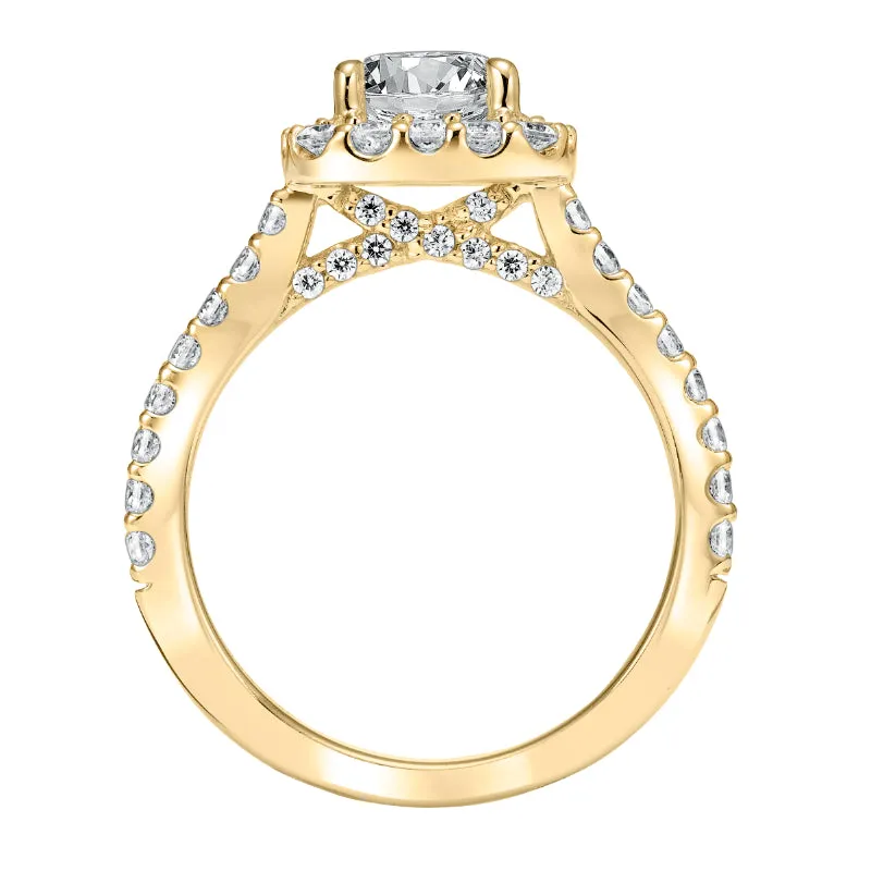 Artcarved Bridal Mounted with CZ Center Classic Halo Engagement Ring Lenore 14K Yellow Gold