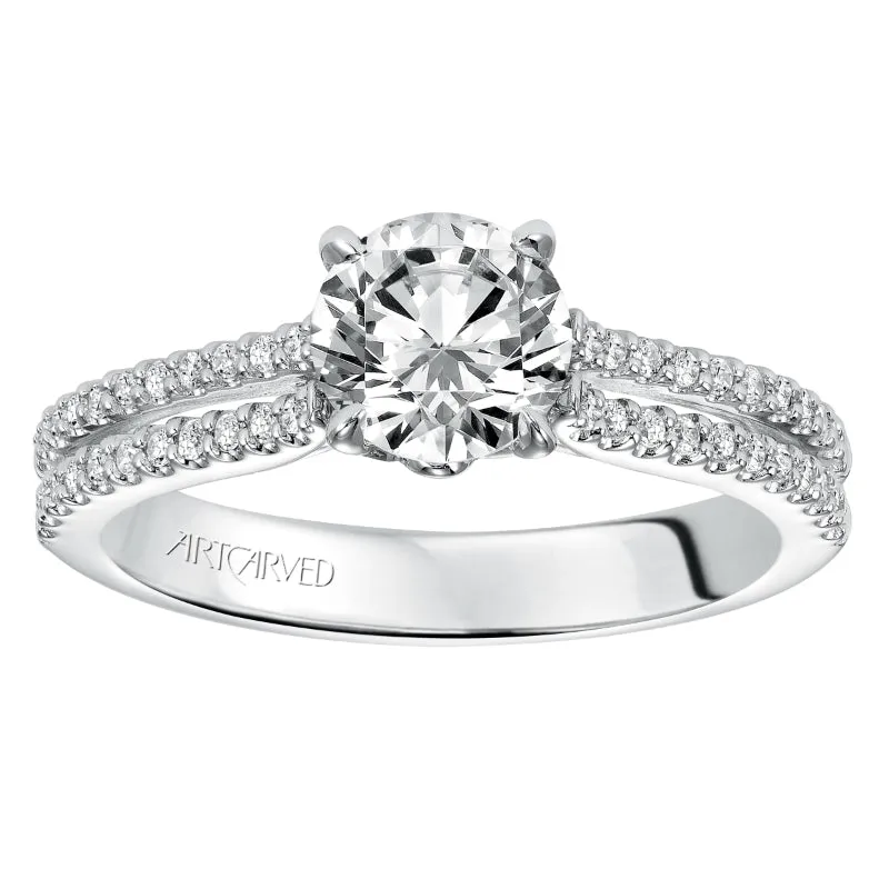 Artcarved Bridal Semi-Mounted with Side Stones Classic Engagement Ring Kira 14K White Gold