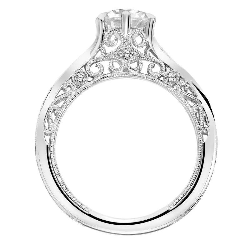 Artcarved Bridal Semi-Mounted with Side Stones Vintage Filigree Diamond Engagement Ring Faith 14K White Gold