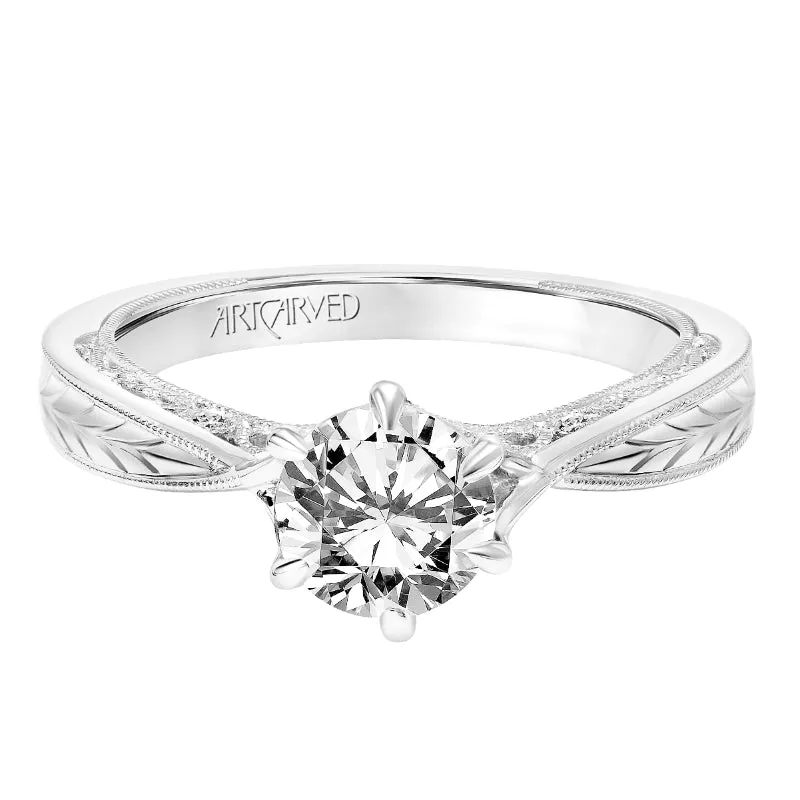 Artcarved Bridal Semi-Mounted with Side Stones Vintage Filigree Diamond Engagement Ring Faith 14K White Gold