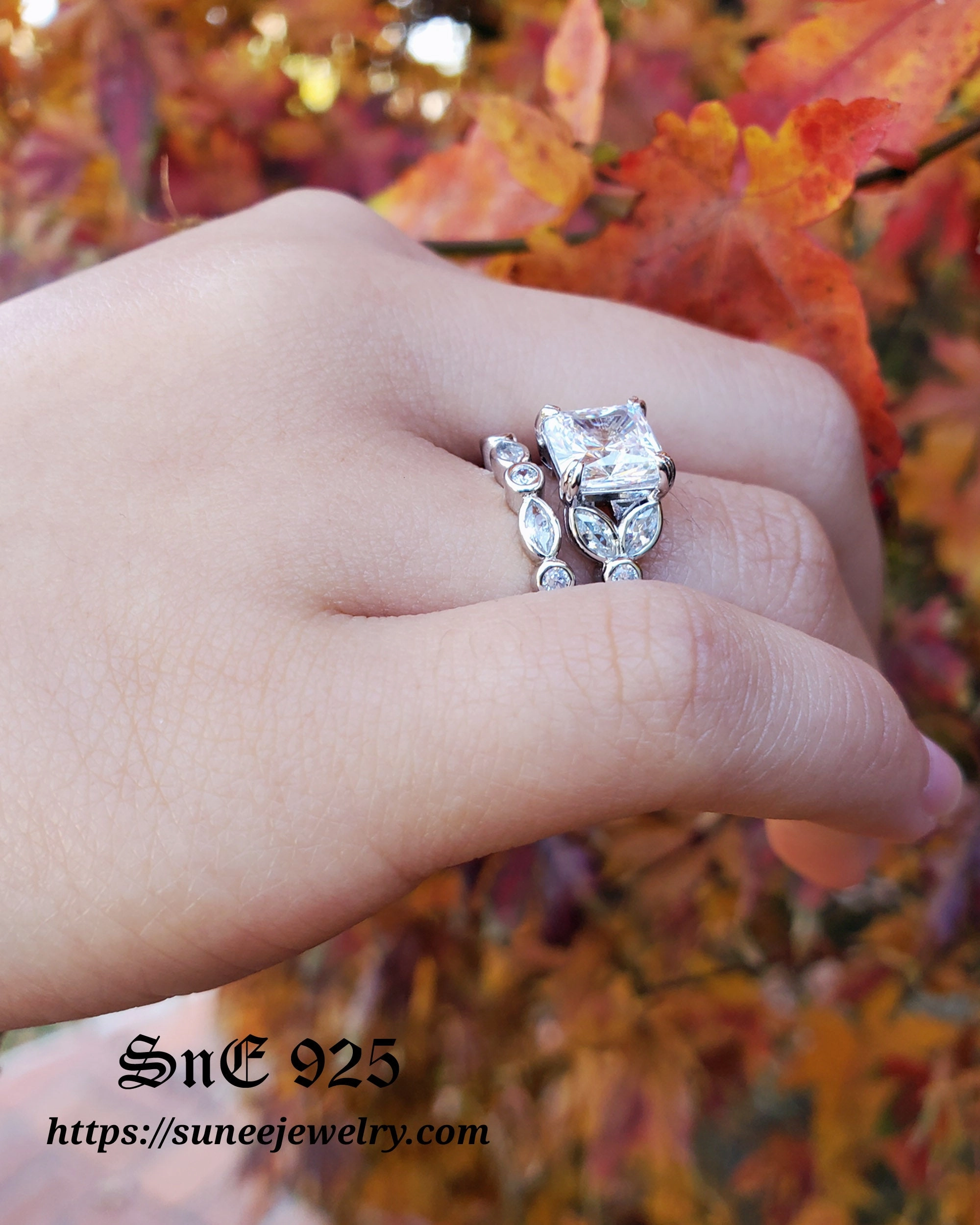 Night Out 3.8ct Princess & Dainty Art Deco Bridal Wedding Engagement Ring Diamond Simulated 925 Sterling Silver Anniversary Ring SKU:00187