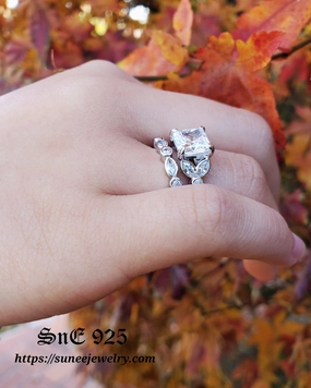 Night Out 3.8ct Princess & Dainty Art Deco Bridal Wedding Engagement Ring Diamond Simulated 925 Sterling Silver Anniversary Ring SKU:00187