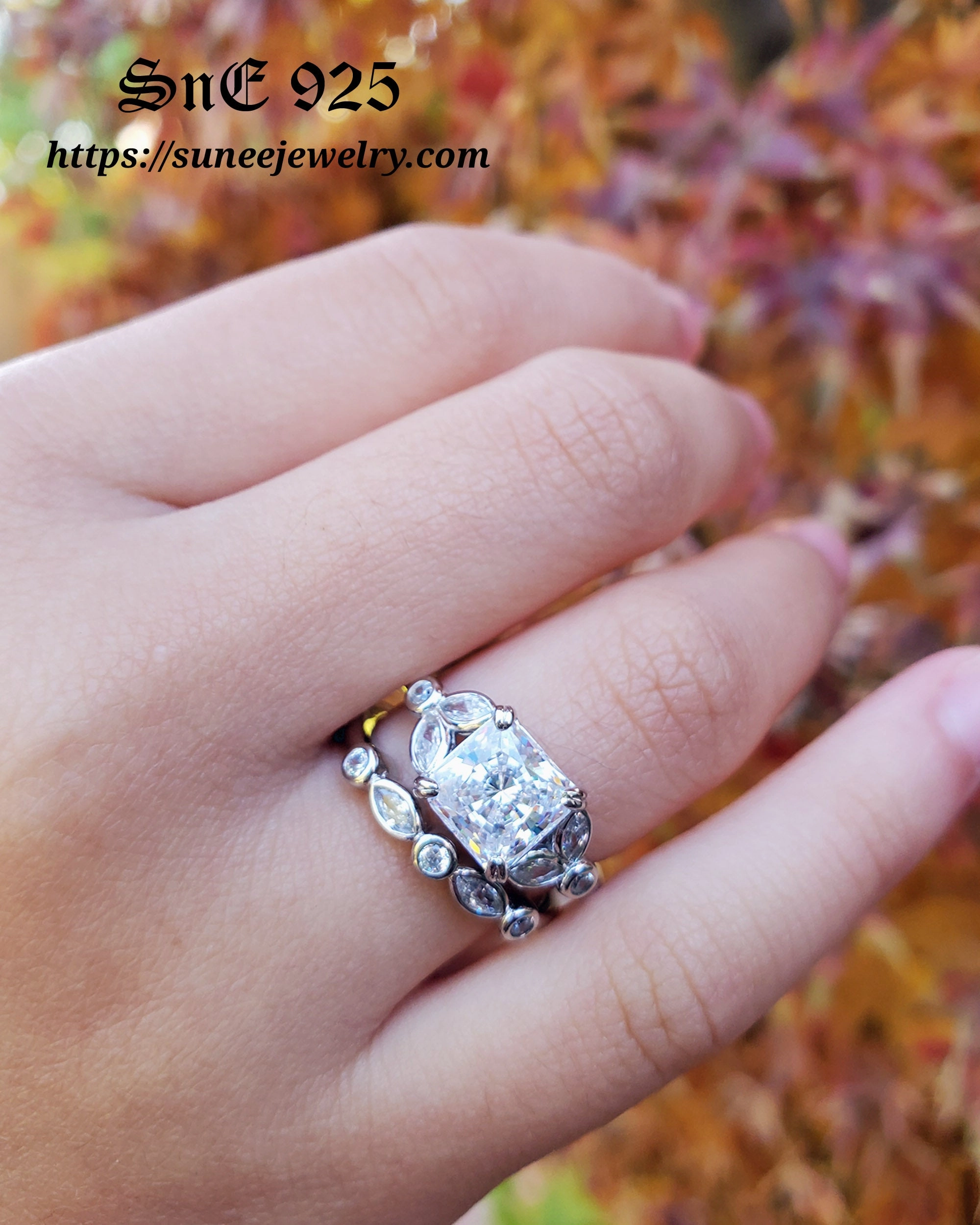 Artistic Sign Custom built 3.8ct Princess & Dainty Art Deco Bridal Wedding Engagement Ring Diamond Simulated 925 Sterling Silver Anniversary Ring SKU:00187