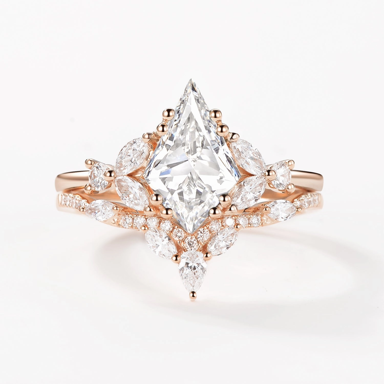 Lab Grown Diamond Cluster Engagement Ring Set 2pcs Classic Shape Party Finish