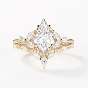 Lab Grown Diamond Cluster Engagement Ring Set 2pcs Handcrafted Treasures Romantic Touch