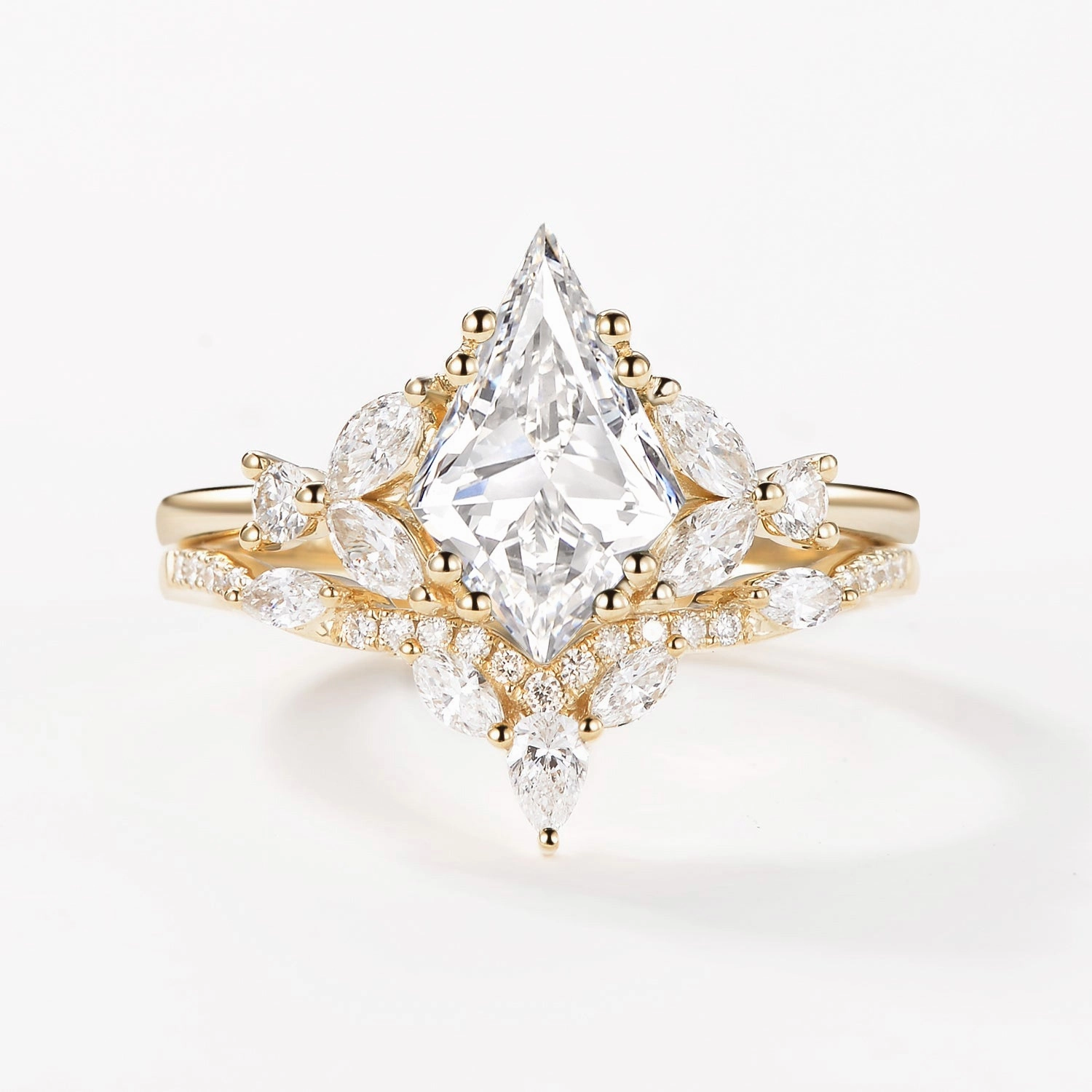 Dramatic Flare Lab Grown Diamond Cluster Engagement Ring Set 2pcs