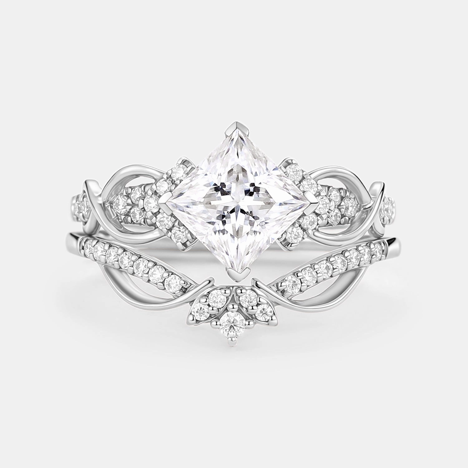 Princess Cut Moissanite Twist Engagement Ring Set 2pcs Gift Look