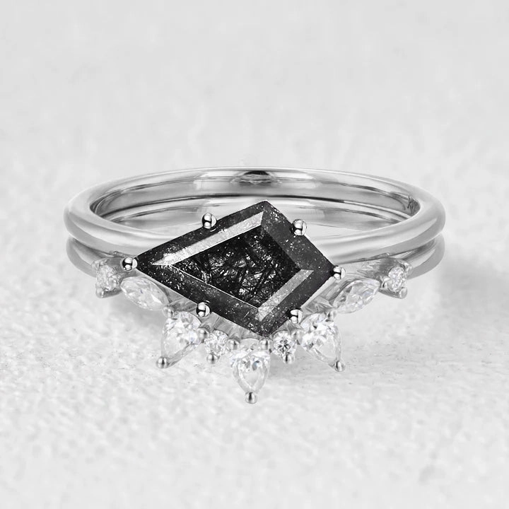 Kite Cut London Blue Topaz East West Ring Set 2pcs Premium Radiance