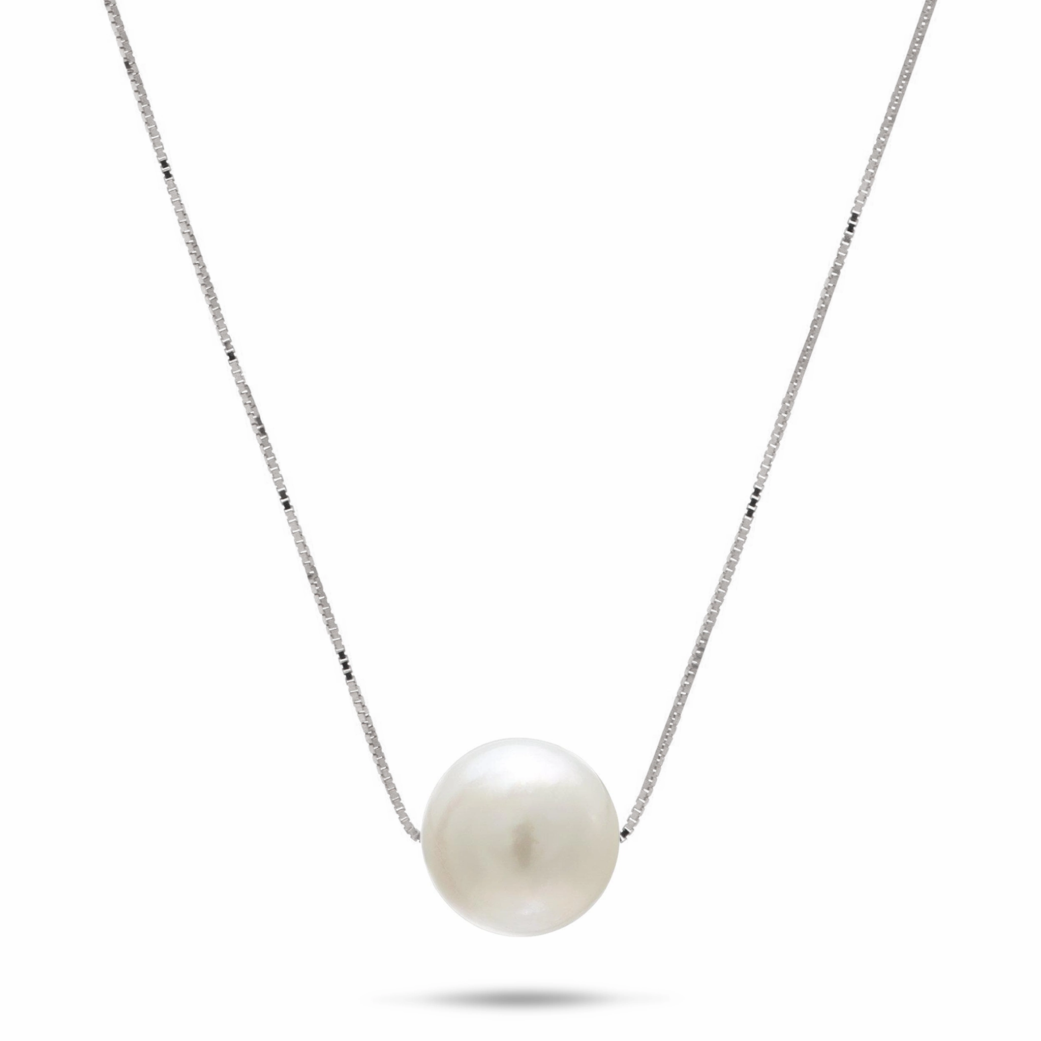 16-18" Adjustable South Sea White Pearl Necklace in White Gold - 9-10mm Effortless Charm Fashion Style