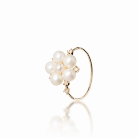 Tiny Bubbles Freshwater White Pearl Ring in Gold with Diamonds Seasonal accessory