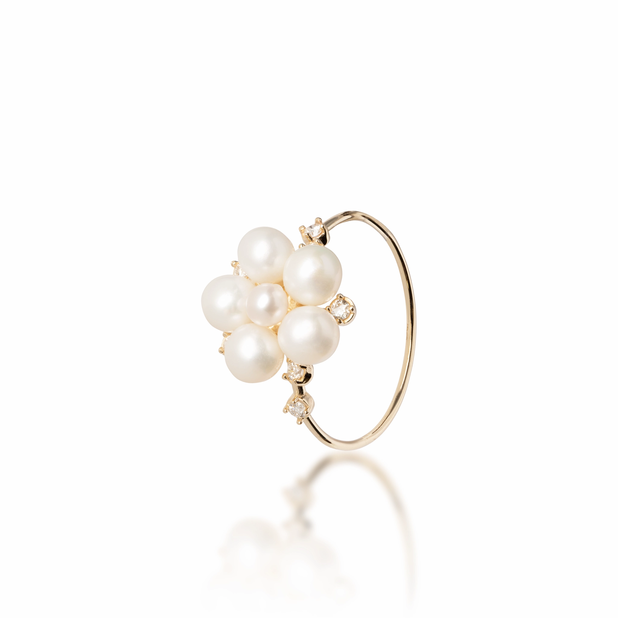 Tiny Bubbles Freshwater White Pearl Ring in Gold with Diamonds Wedding Style