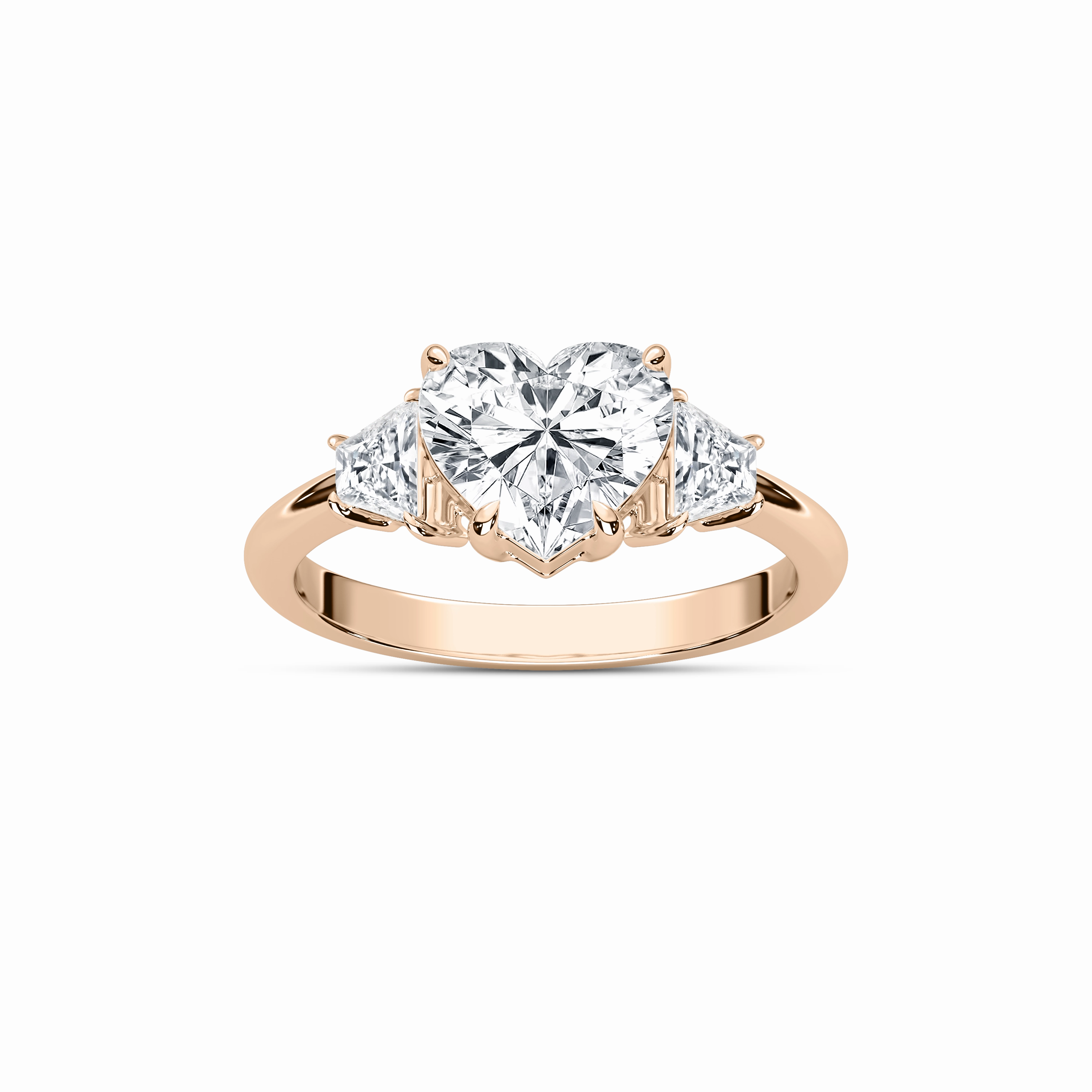 Estella Heart Lab Grown Diamond with Trapezoid Sides Three Stone Engagement Ring Tough Build