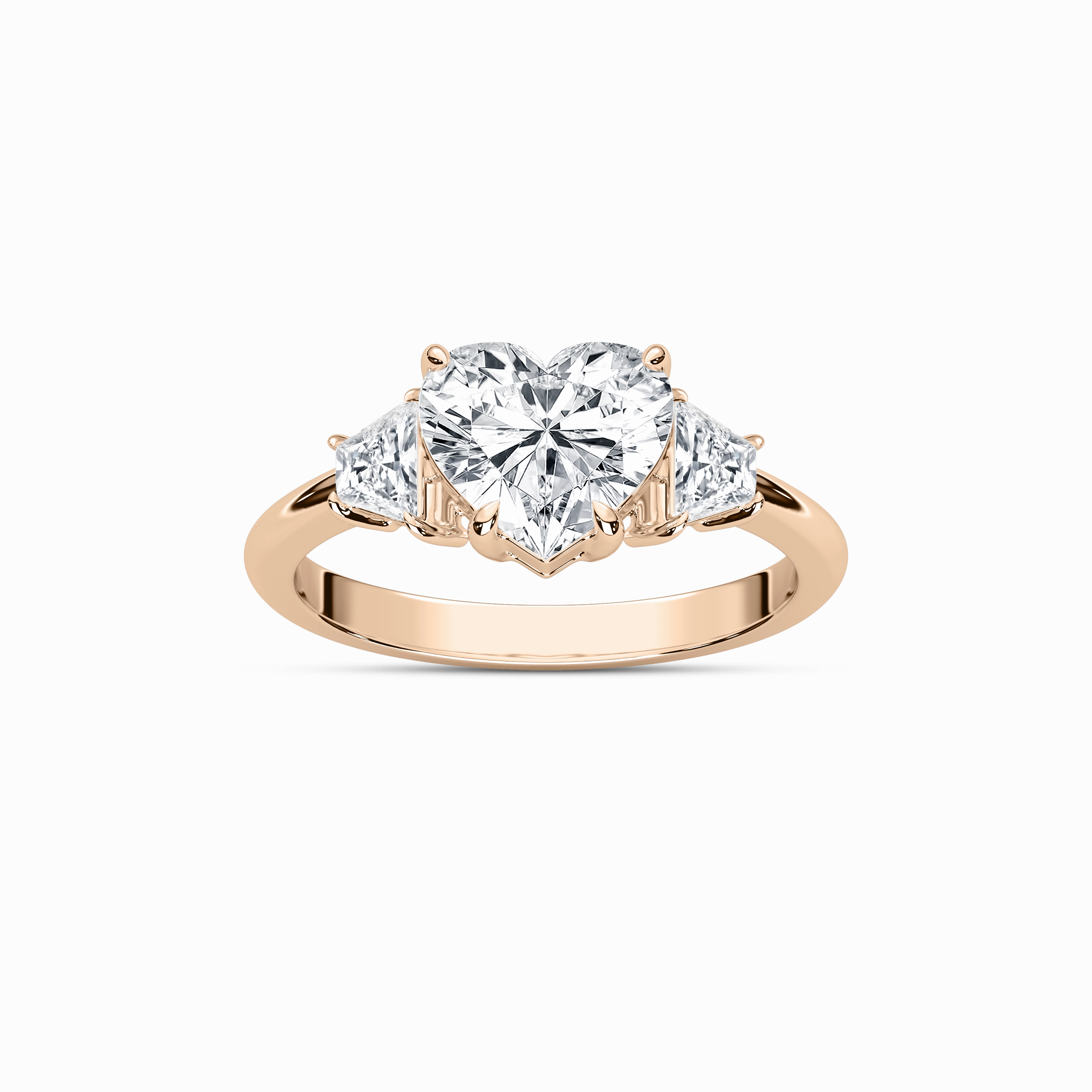 Estella Heart Lab Grown Diamond with Trapezoid Sides Three Stone Engagement Ring Branded Jewelry
