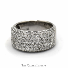 Minimalist Work Intricate Detail Wide 2cttw Round Diamond Cluster Band in 14k White Gold