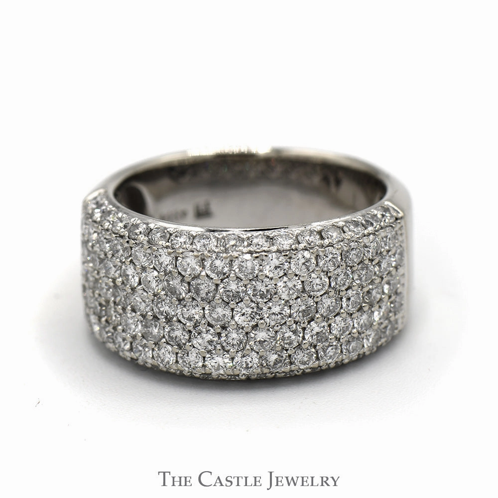 Minimalist Work Intricate Detail Wide 2cttw Round Diamond Cluster Band in 14k White Gold
