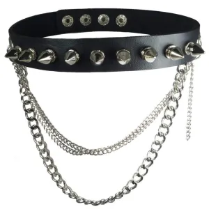 AsherKeep - Premium Black Vegan Leather Choker and Collar Necklace - Adjustable - Charms Spike