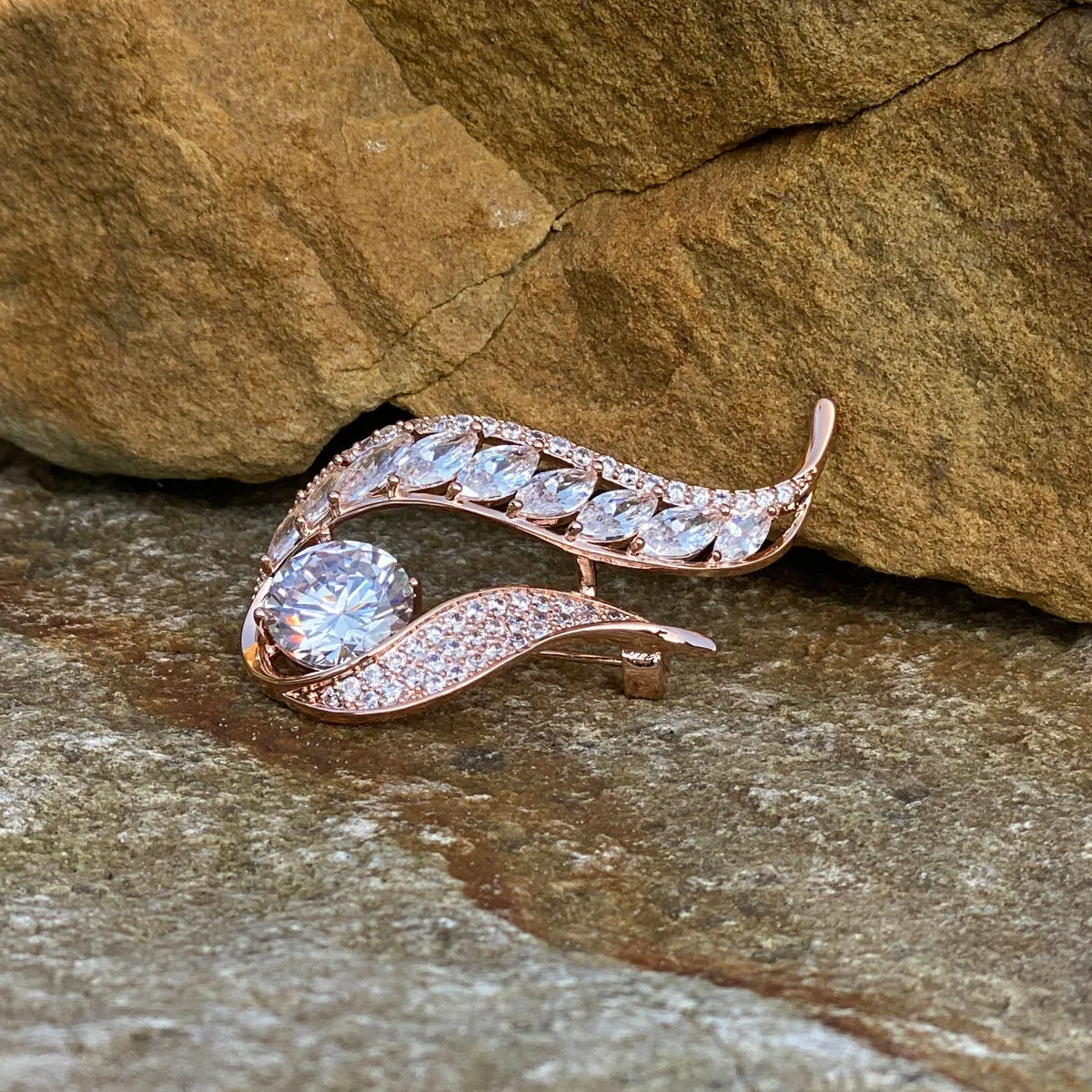 Atlantic Twist Diamante Rose Gold Brooch