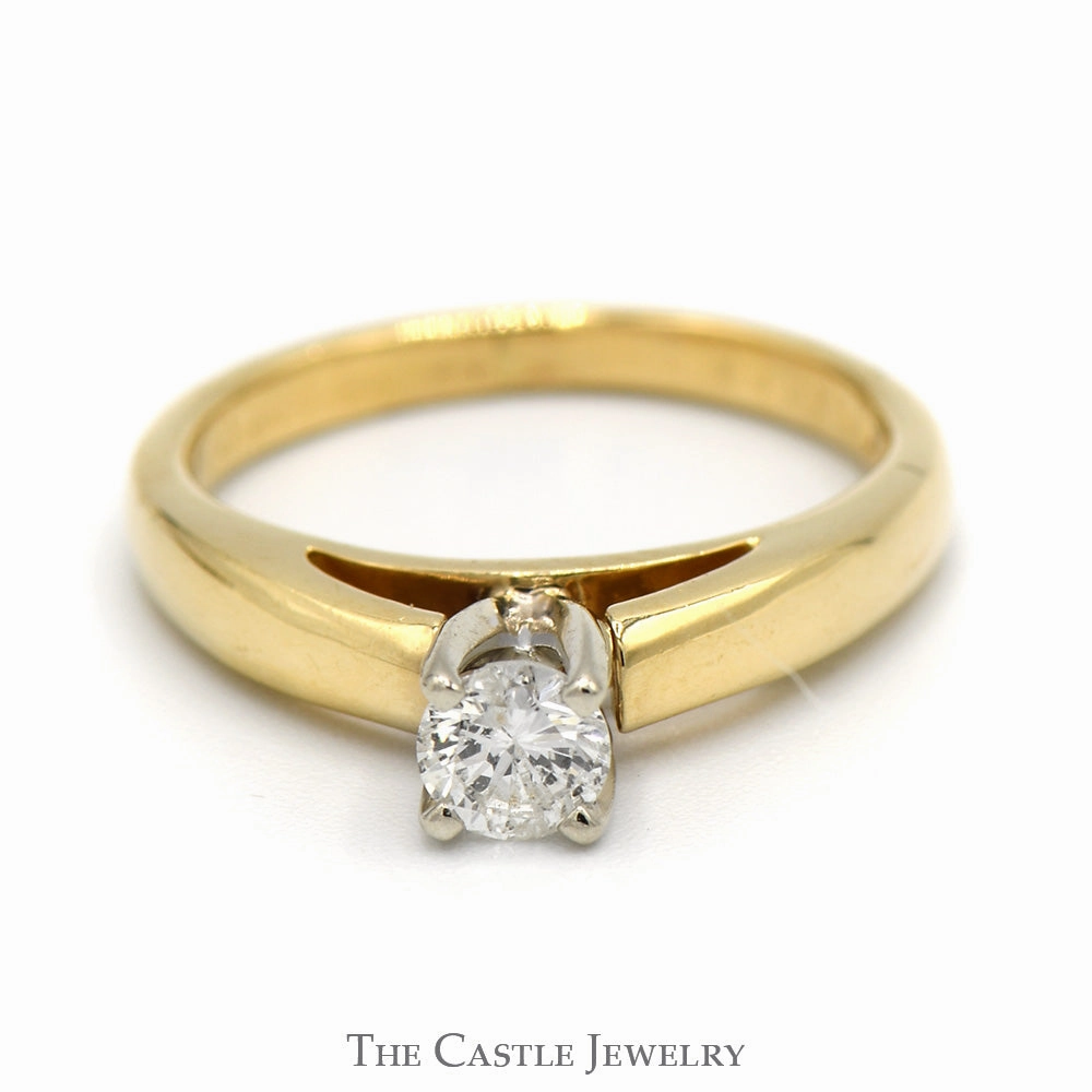 .30ct Round Diamond Engagement Ring in 14k Yellow Gold Cathedral Mounting Polished Texture Custom Jewelry