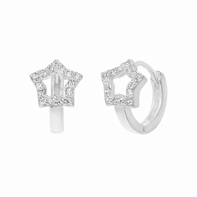 Sterling Silver Cubic Zirconia Open Star Huggie Earrings Stunning Element