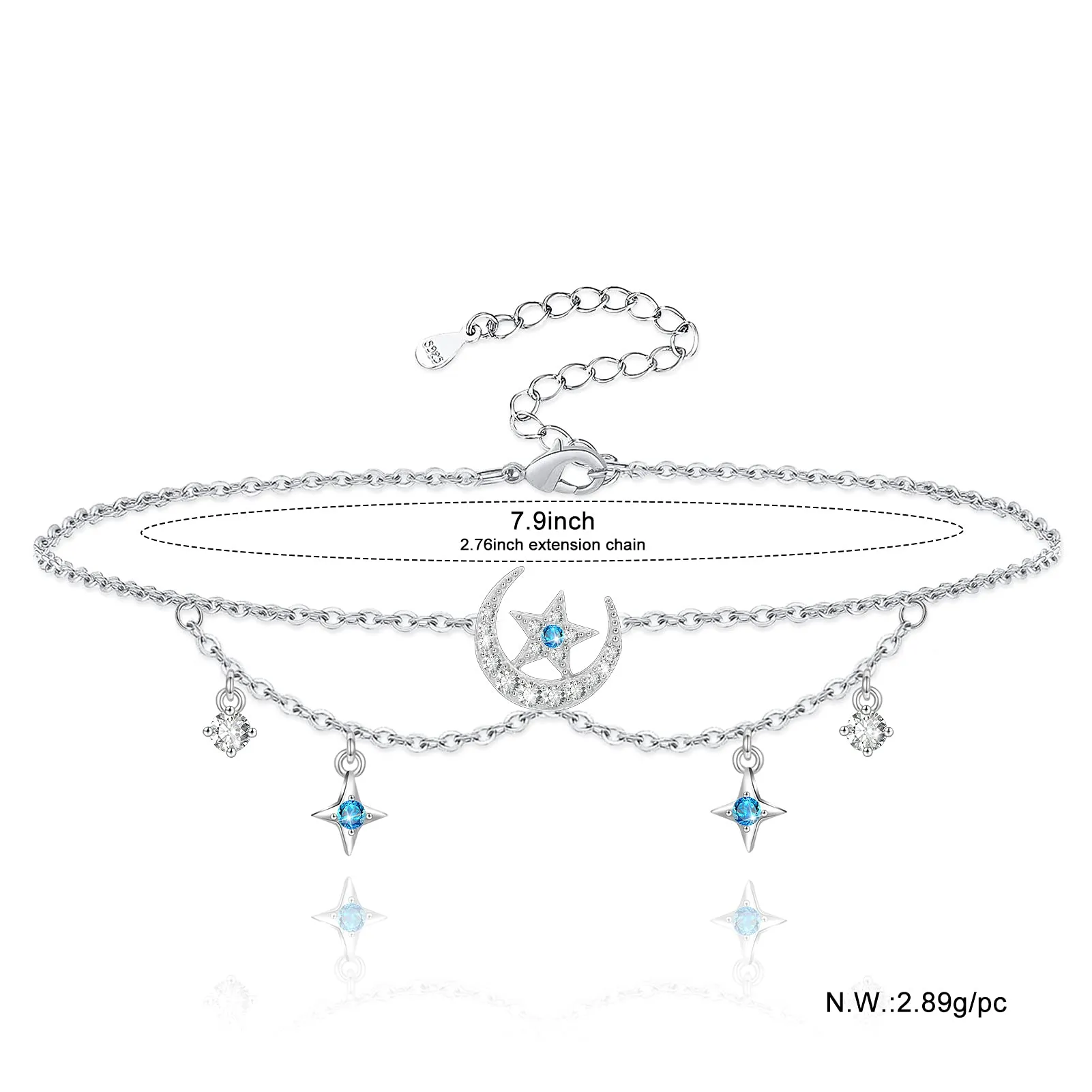 ATTRACTTO Layered Anklet for Women 925 Sterling Silver Moon and Star Ankle Bracelet Adjustable Summer Beach Anklets Jewelry Gifts for Women Wife Girls Infinite Moon Anklet